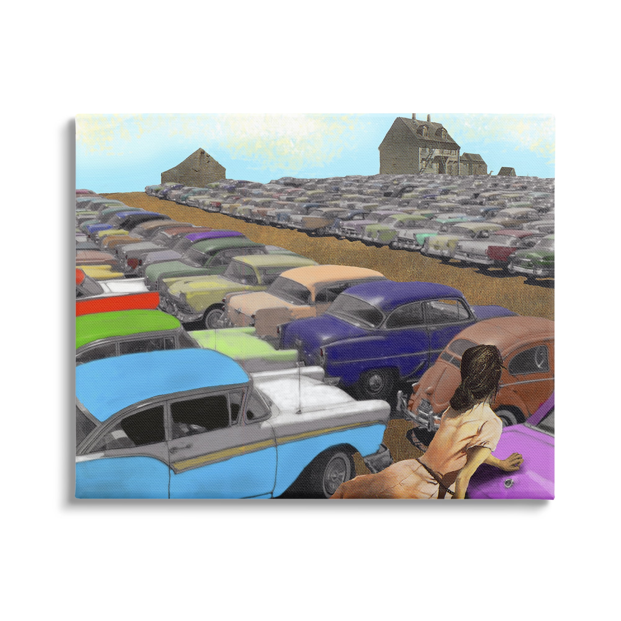 Stupell Industries Vintage Parking Lot Transportation Painting Gallery Wrapped Canvas Art Print Wall Art, 40 x 30