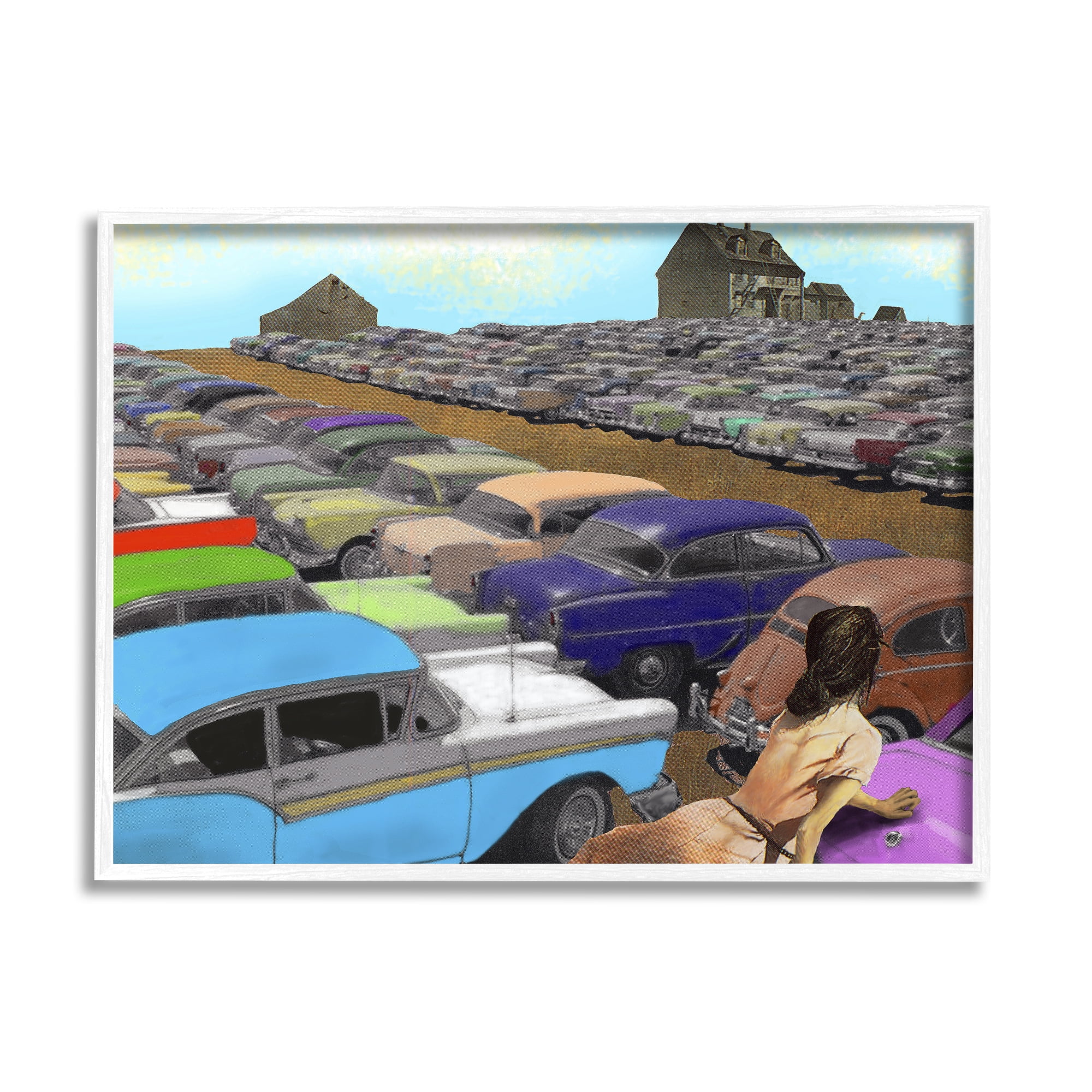 Stupell Industries Vintage Parking Lot Transportation Painting White Framed Art Print Wall Art, 30 x 24