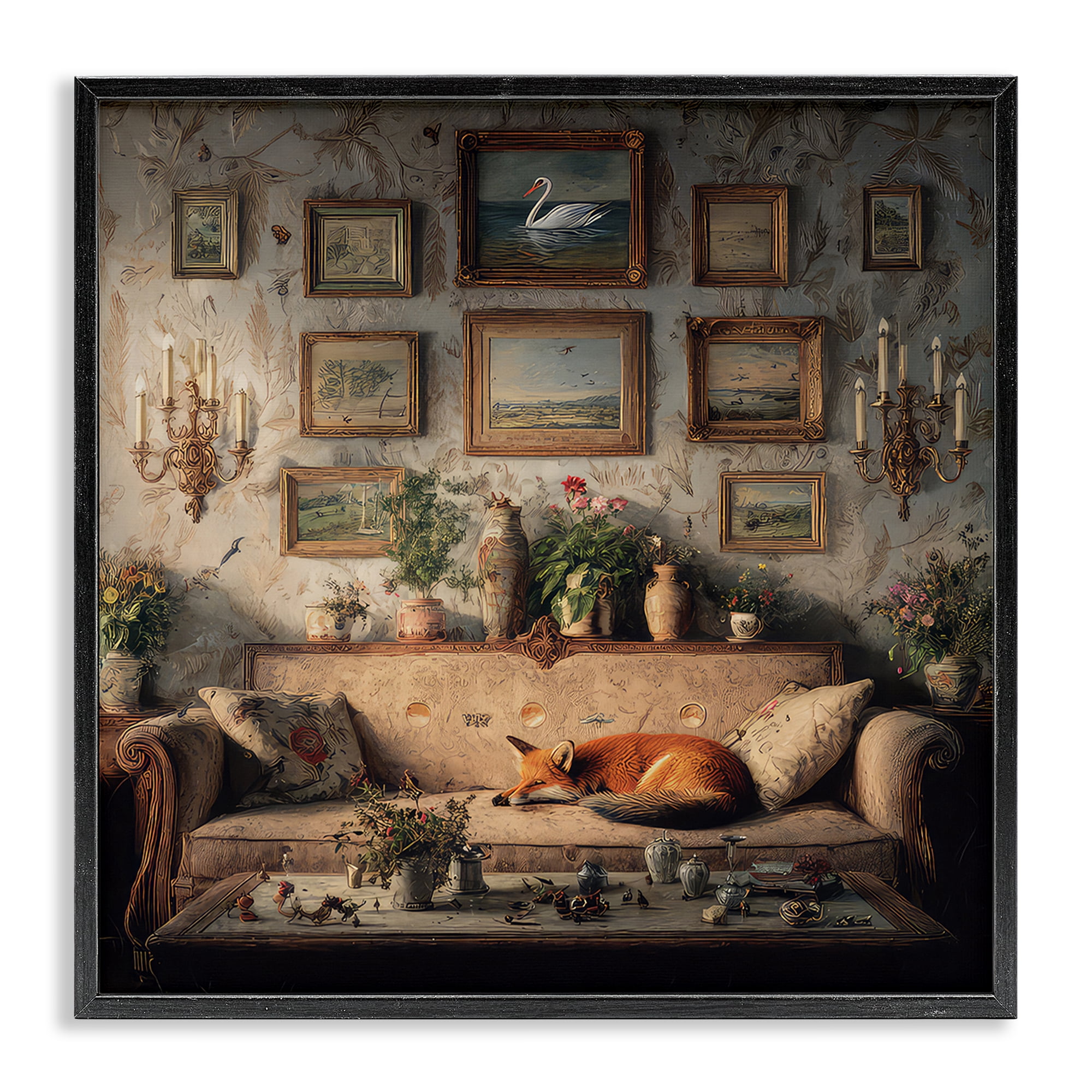Stupell Industries Vintage Parlor with Fox Black Framed Giclee Art, design by The Wands Want
