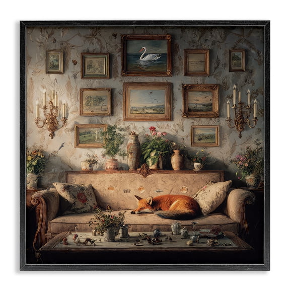 Stupell Industries Vintage Parlor with Fox Black Framed Giclee Art, design by The Wands Want