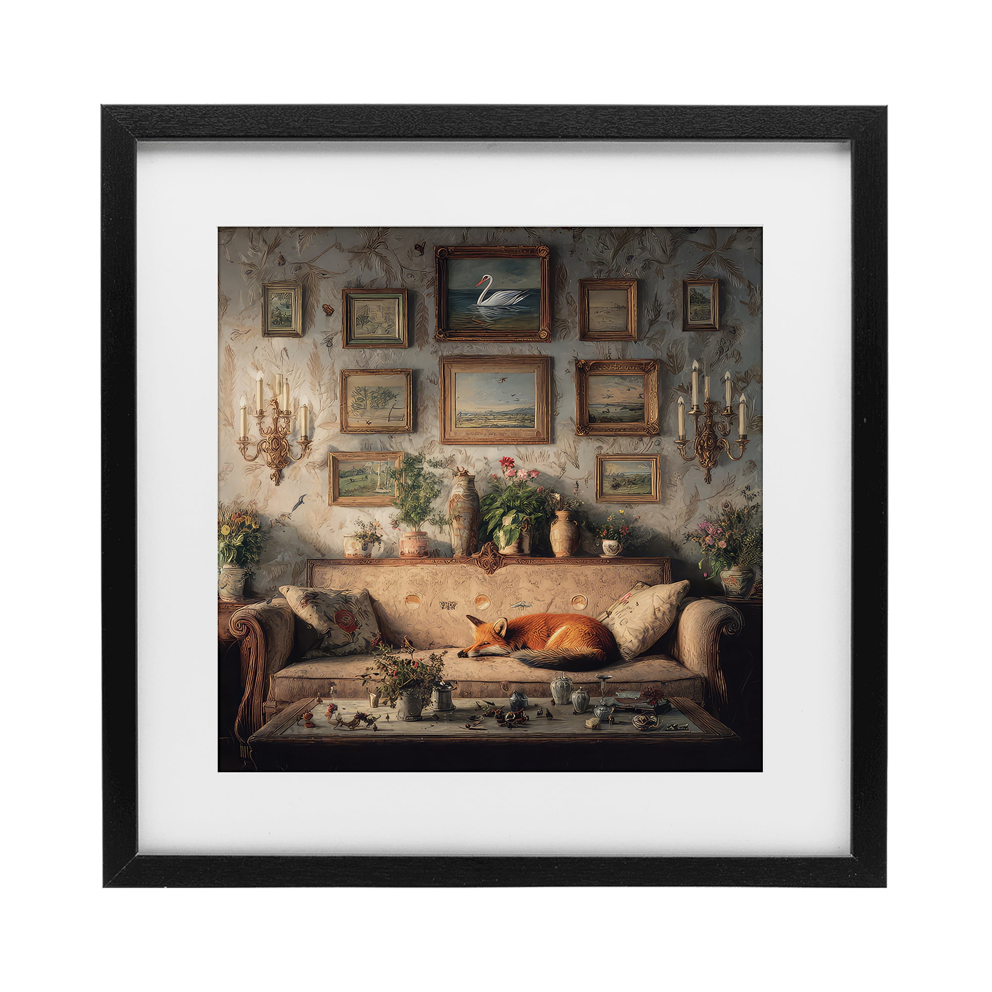 Stupell Industries Vintage Parlor with Fox Black Framed Print Under Glass, design by The Wands Want