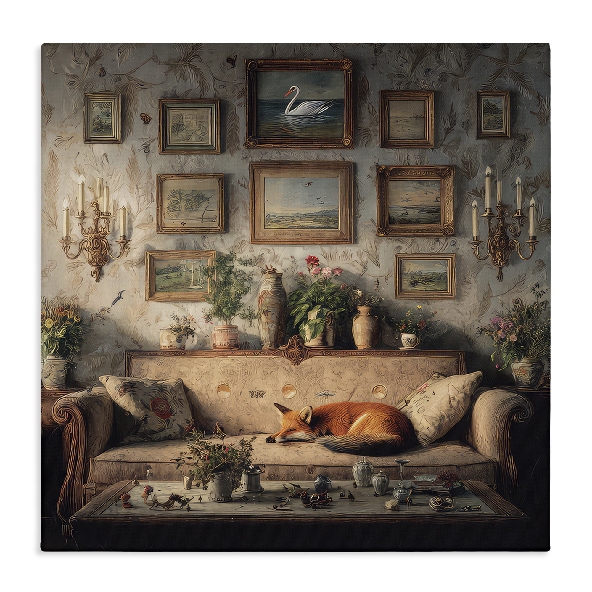 Stupell Industries Vintage Parlor with Fox Canvas Wall Art, design by The Wands Want