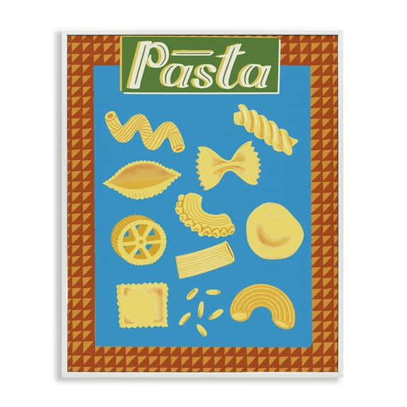 Stupell Industries Vintage Pasta Types Food & Beverage Painting White Framed Art Print Wall Art, 16 x 20