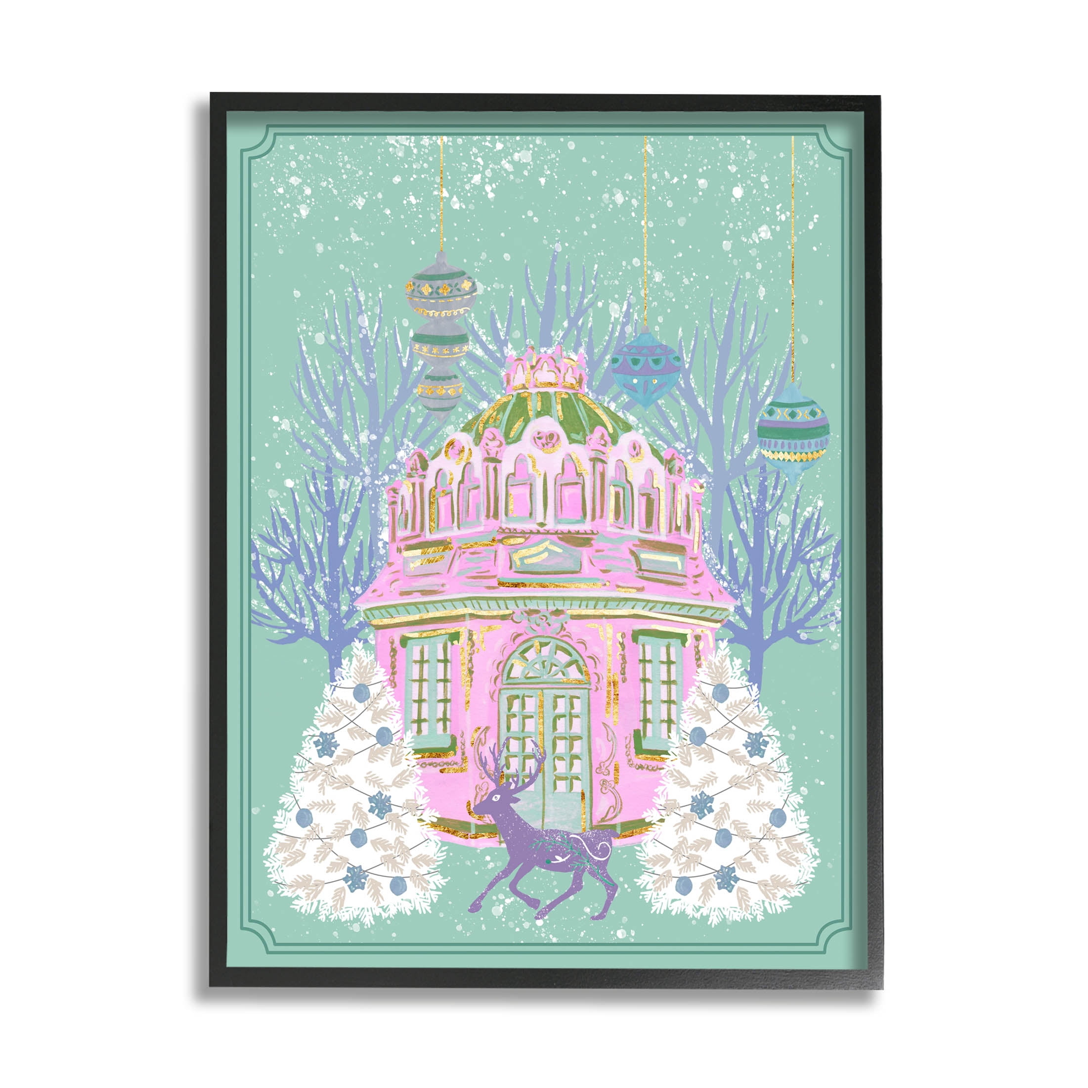 Stupell Industries Vintage Pastel Holiday Reindeer Graphic Art Black Framed Art Print Wall Art, Design by Melissa Wang