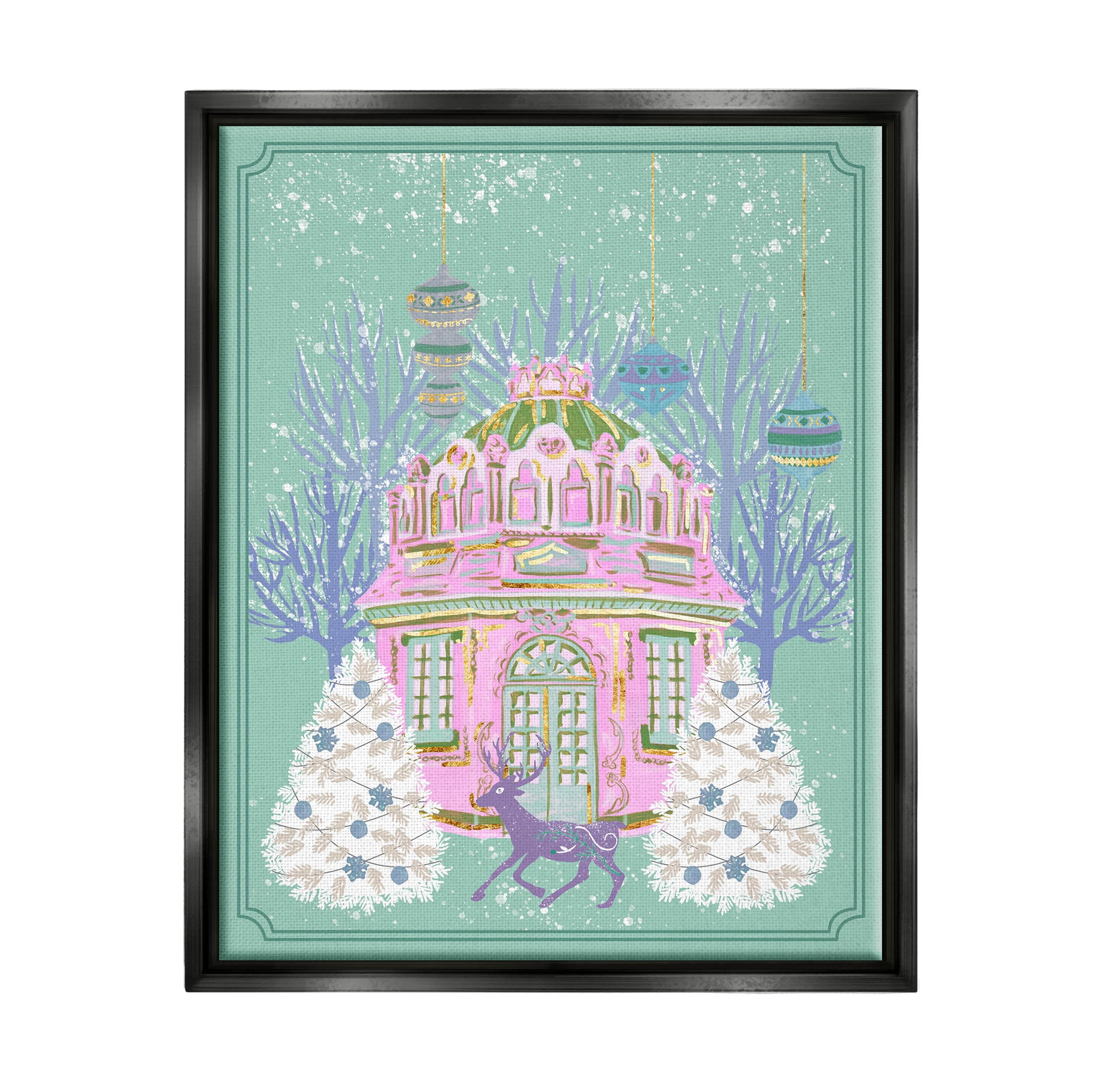 Stupell Industries Vintage Pastel Holiday Reindeer Graphic Art Jet Black Floating Framed Canvas Print Wall Art, Design by Melissa Wang