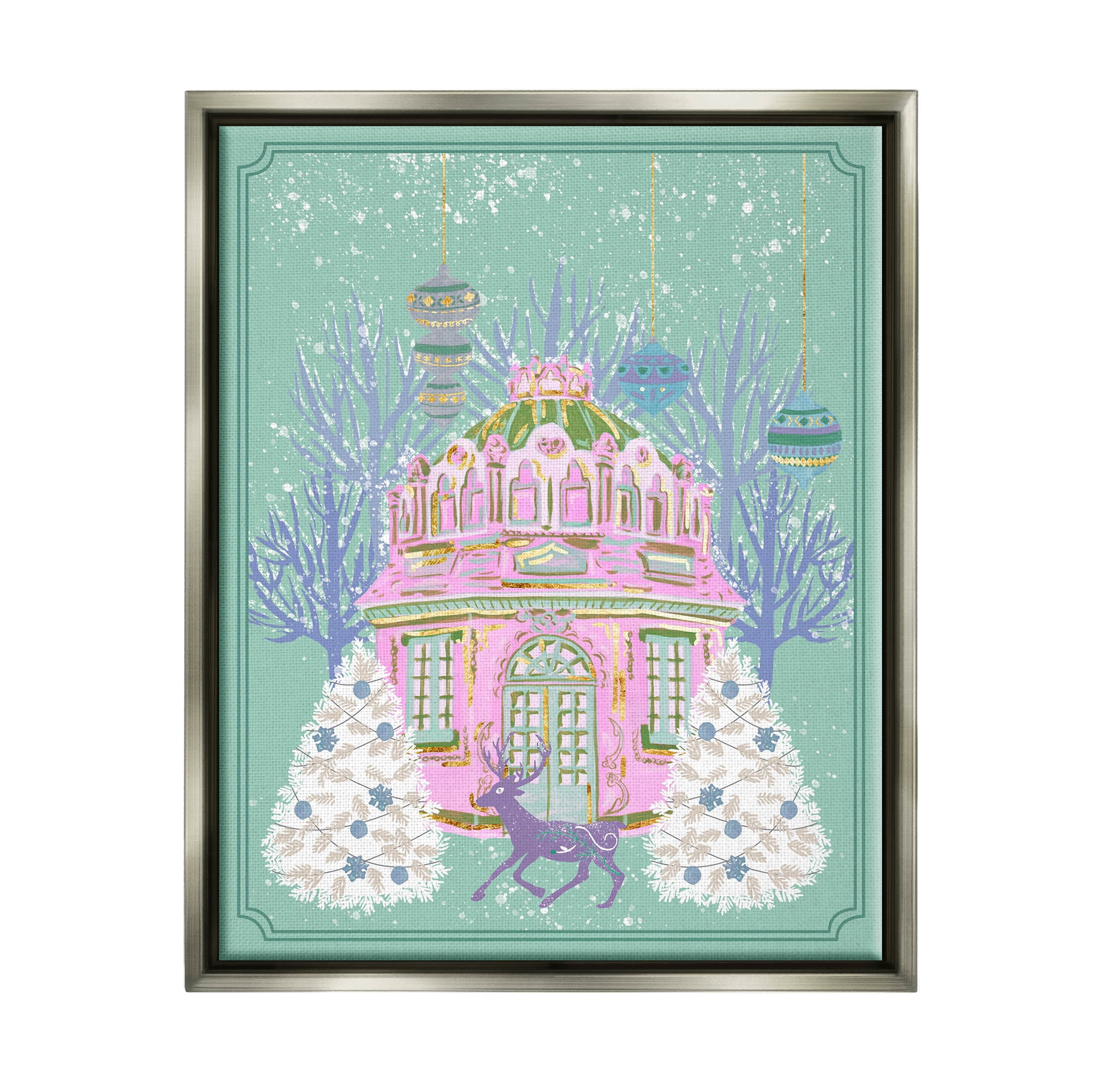 Stupell Industries Vintage Pastel Holiday Reindeer Graphic Art Luster Gray Floating Framed Canvas Print Wall Art, Design by Melissa Wang