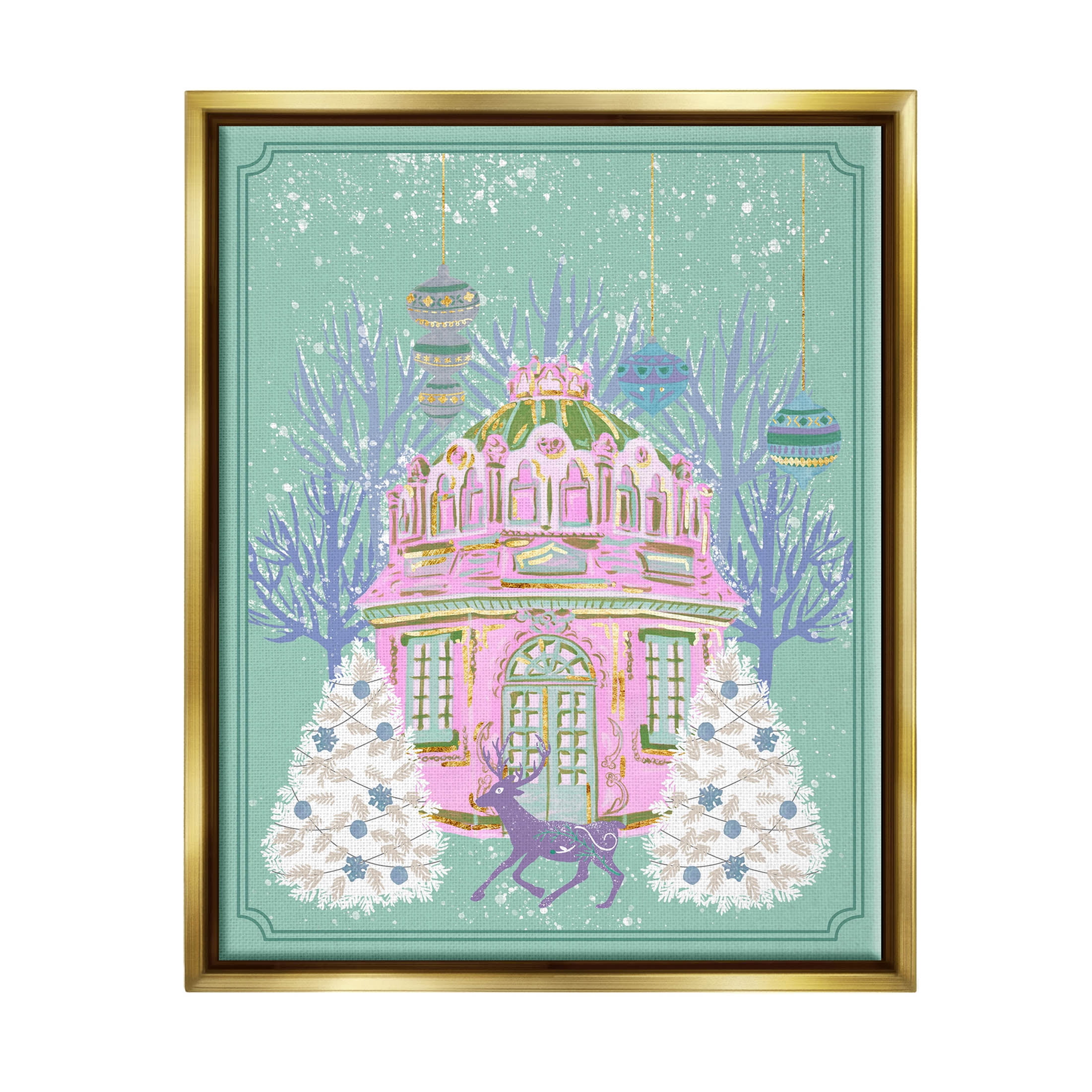 Stupell Industries Vintage Pastel Holiday Reindeer Graphic Art Metallic Gold Floating Framed Canvas Print Wall Art, Design by Melissa Wang