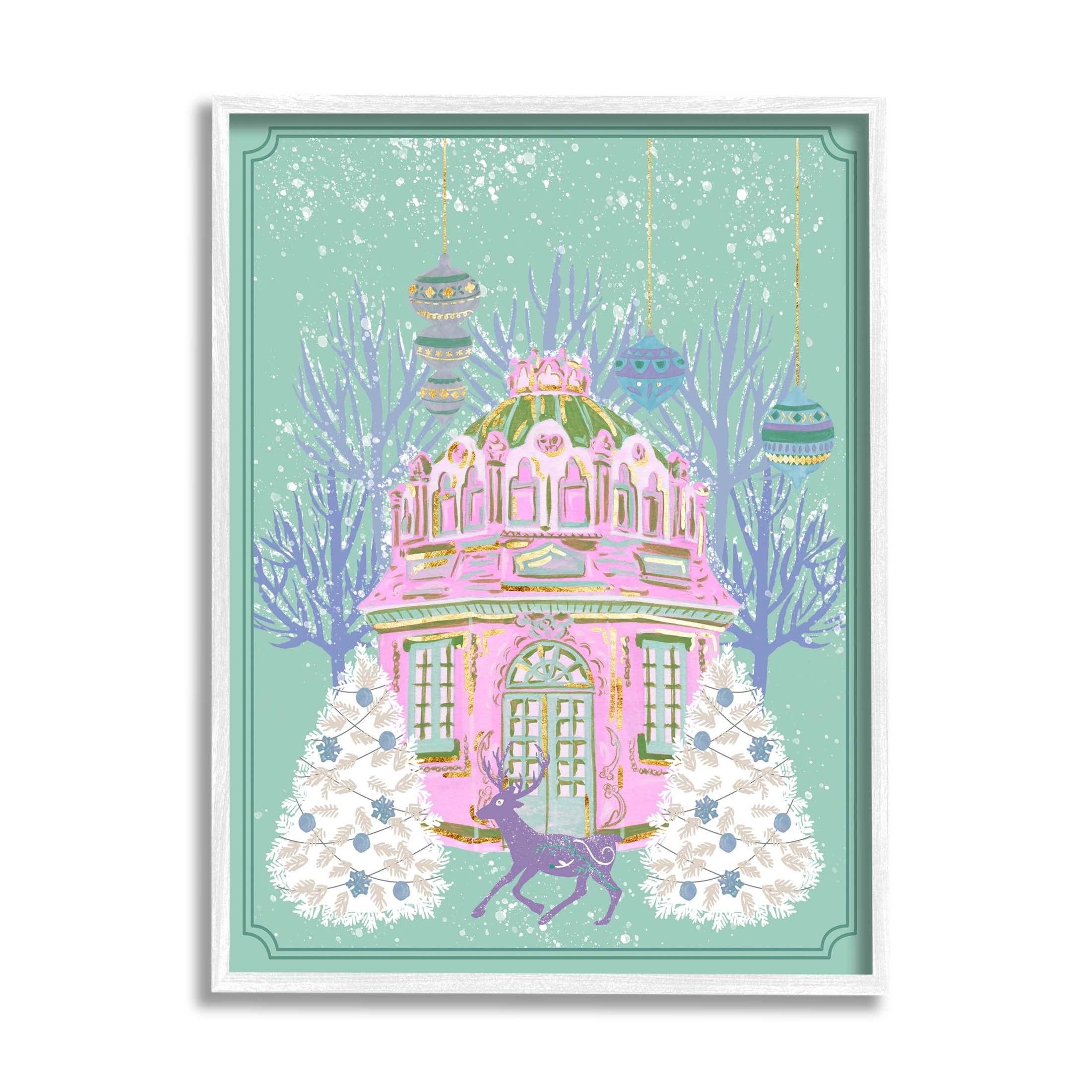 Stupell Industries Vintage Pastel Holiday Reindeer Graphic Art White Framed Art Print Wall Art, Design by Melissa Wang