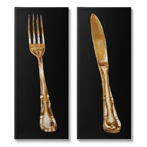 Stupell Industries Vintage Patina Cutlery Fork Knife Kitchen Portraits Canvas Wall Art, 13 x 30, Design by Adolf Llovea