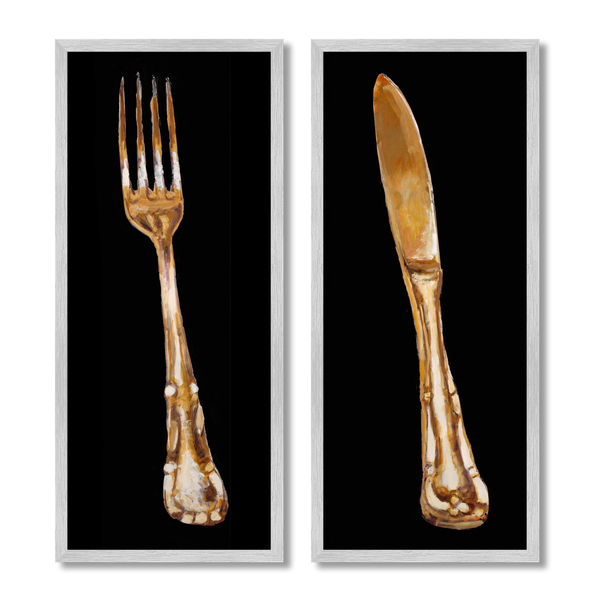Stupell Industries Vintage Patina Cutlery Fork Knife Kitchen Portraits Framed Wall Art, 10 x 24, Design by Adolf Llovea