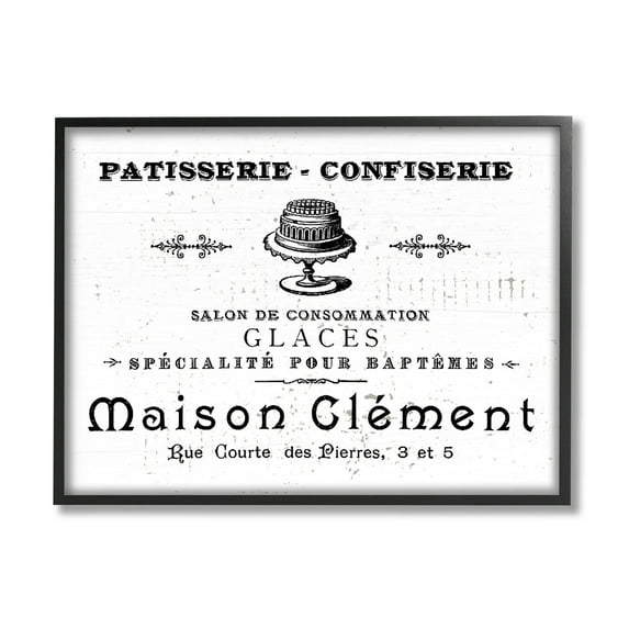 Stupell Industries Vintage Patisserie Bakery Sign Graphic Art Black Framed Art Print Wall Art, Design by Lil' Rue