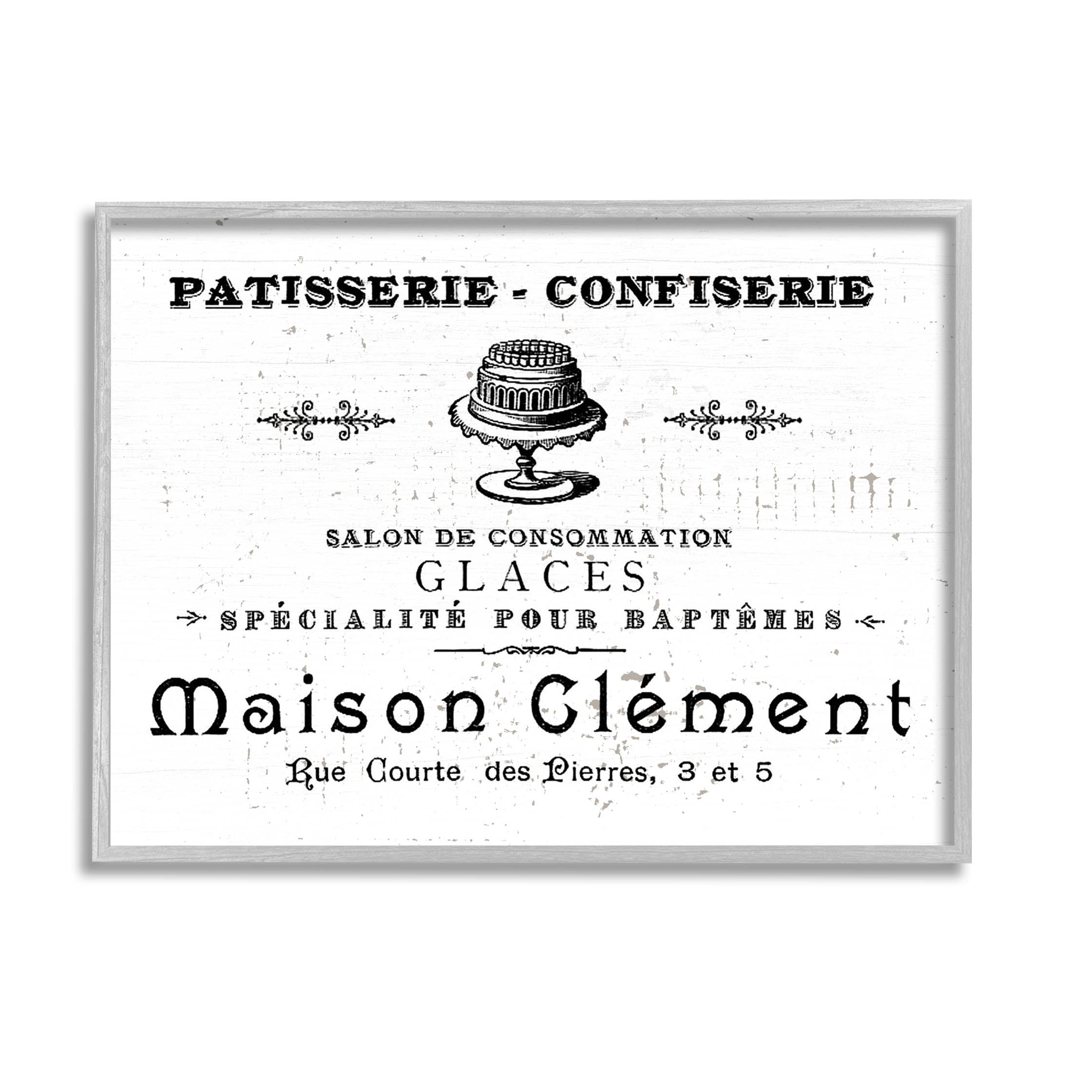 Stupell Industries Vintage Patisserie Bakery Sign Graphic Art Gray Framed Art Print Wall Art, Design by Lil' Rue