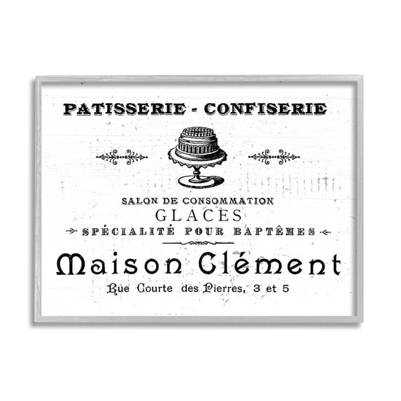 Stupell Industries Vintage Patisserie Bakery Sign Graphic Art Gray Framed Art Print Wall Art, Design by Lil' Rue