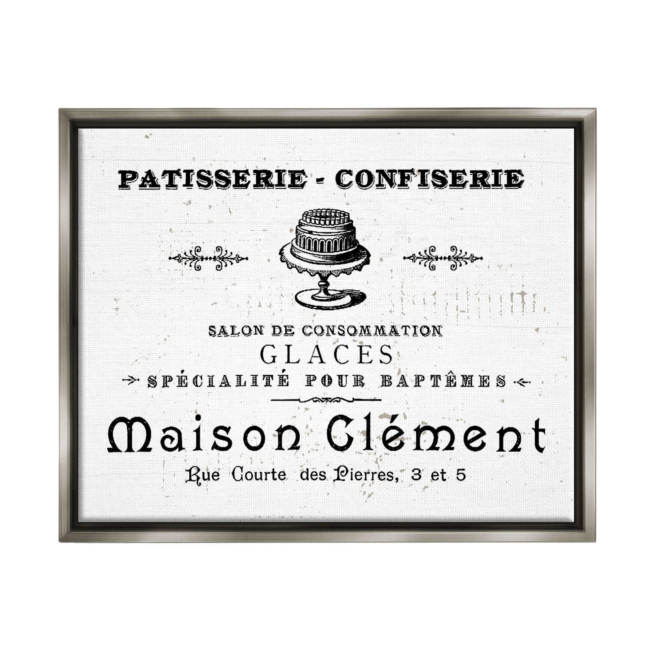 Stupell Industries Vintage Patisserie Bakery Sign Graphic Art Luster Gray Floating Framed Canvas Print Wall Art, Design by Lil' Rue