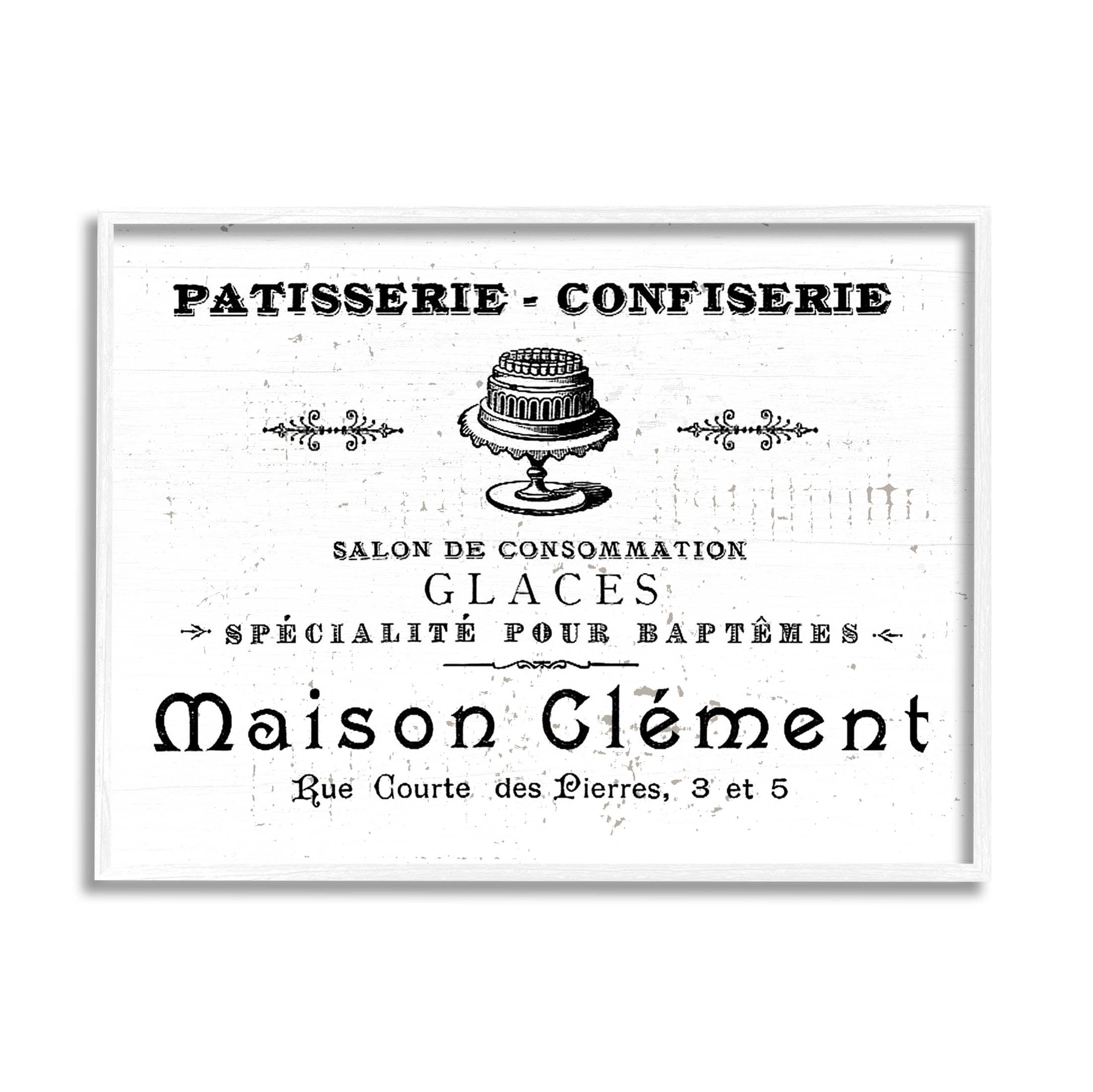 Stupell Industries Vintage Patisserie Bakery Sign Graphic Art White Framed Art Print Wall Art, Design by Lil' Rue