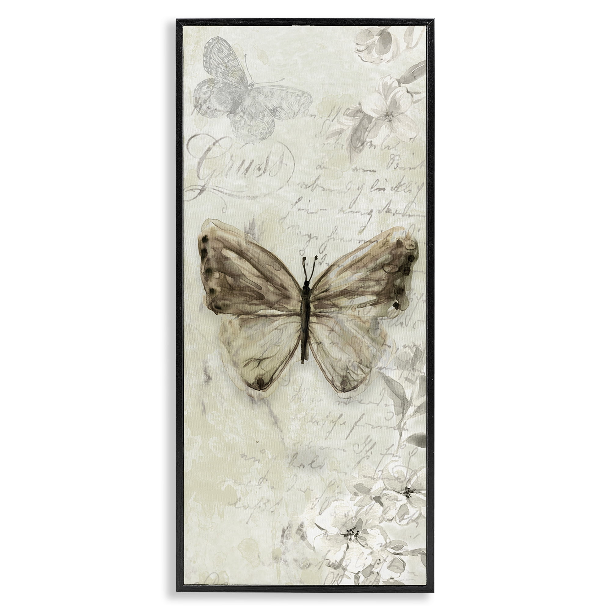 Stupell Industries Vintage Patterned Butterfly Animals & Insects Painting Black Framed Art Print Wall Art, 10 x 24