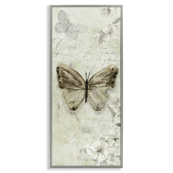 Stupell Industries Vintage Patterned Butterfly Animals & Insects Painting Gray Framed Art Print Wall Art, 13 x 30
