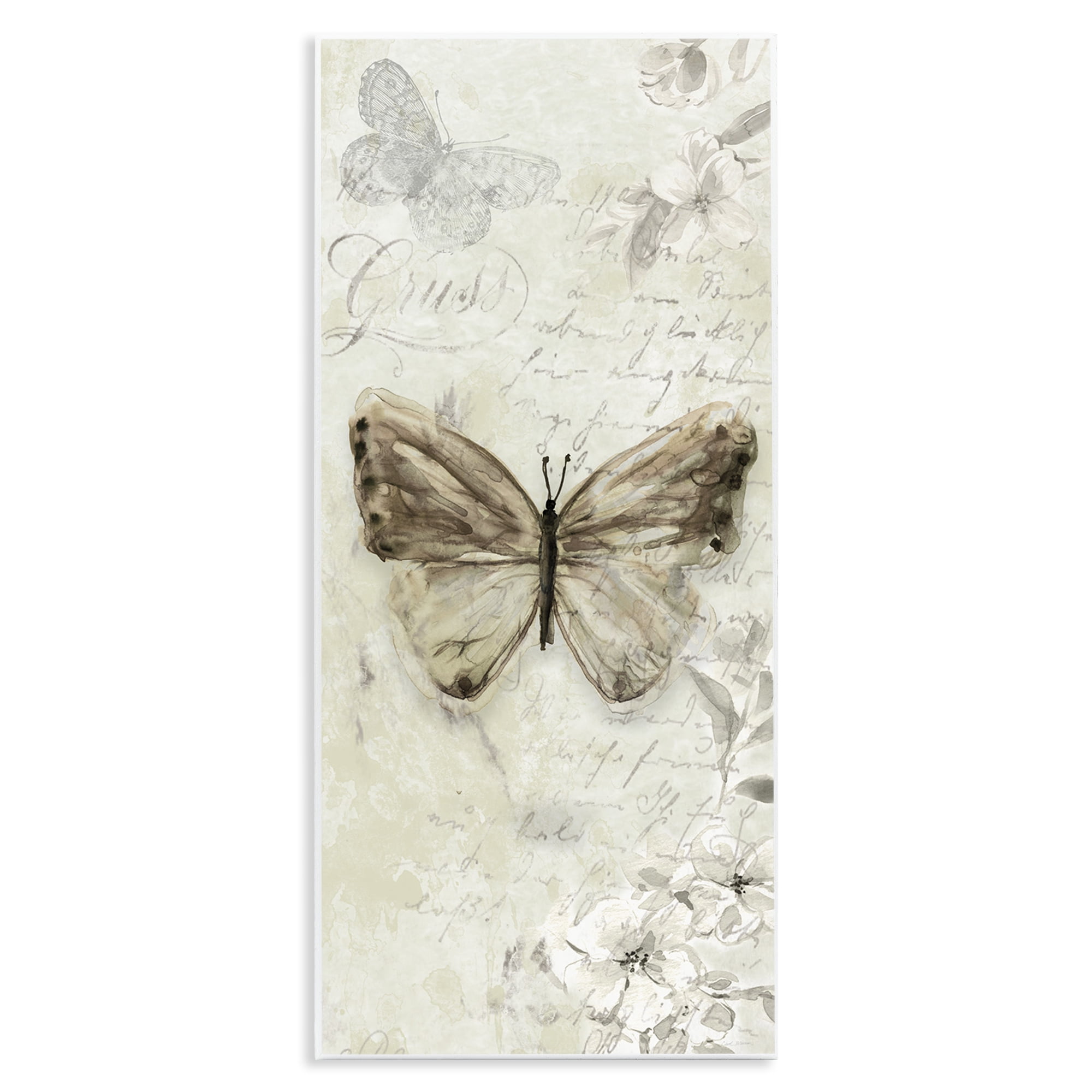 Stupell Industries Vintage Patterned Butterfly Animals & Insects Painting Unframed Art Print Wall Art, 7 x 17