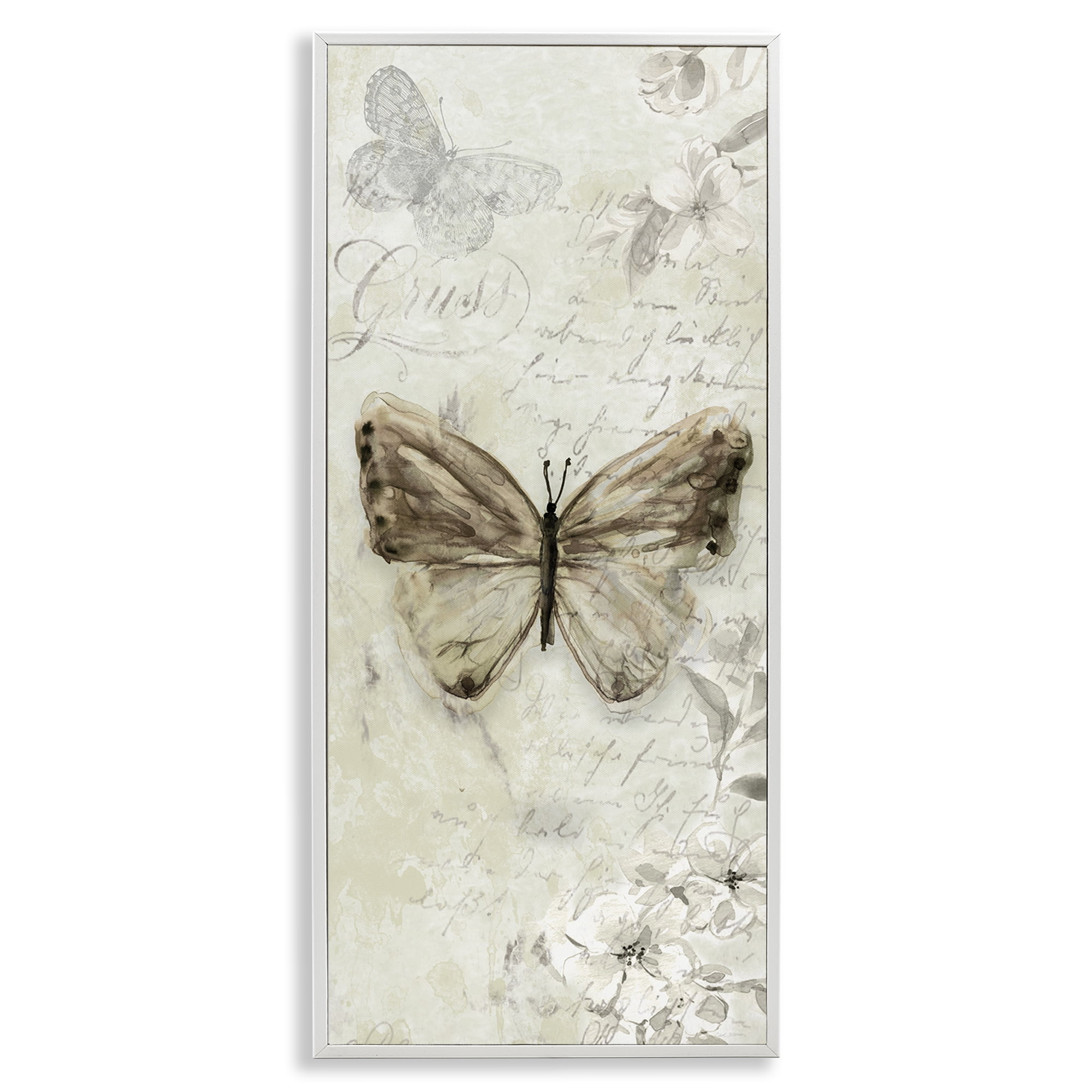 Stupell Industries Vintage Patterned Butterfly Animals & Insects Painting White Framed Art Print Wall Art, 10 x 24