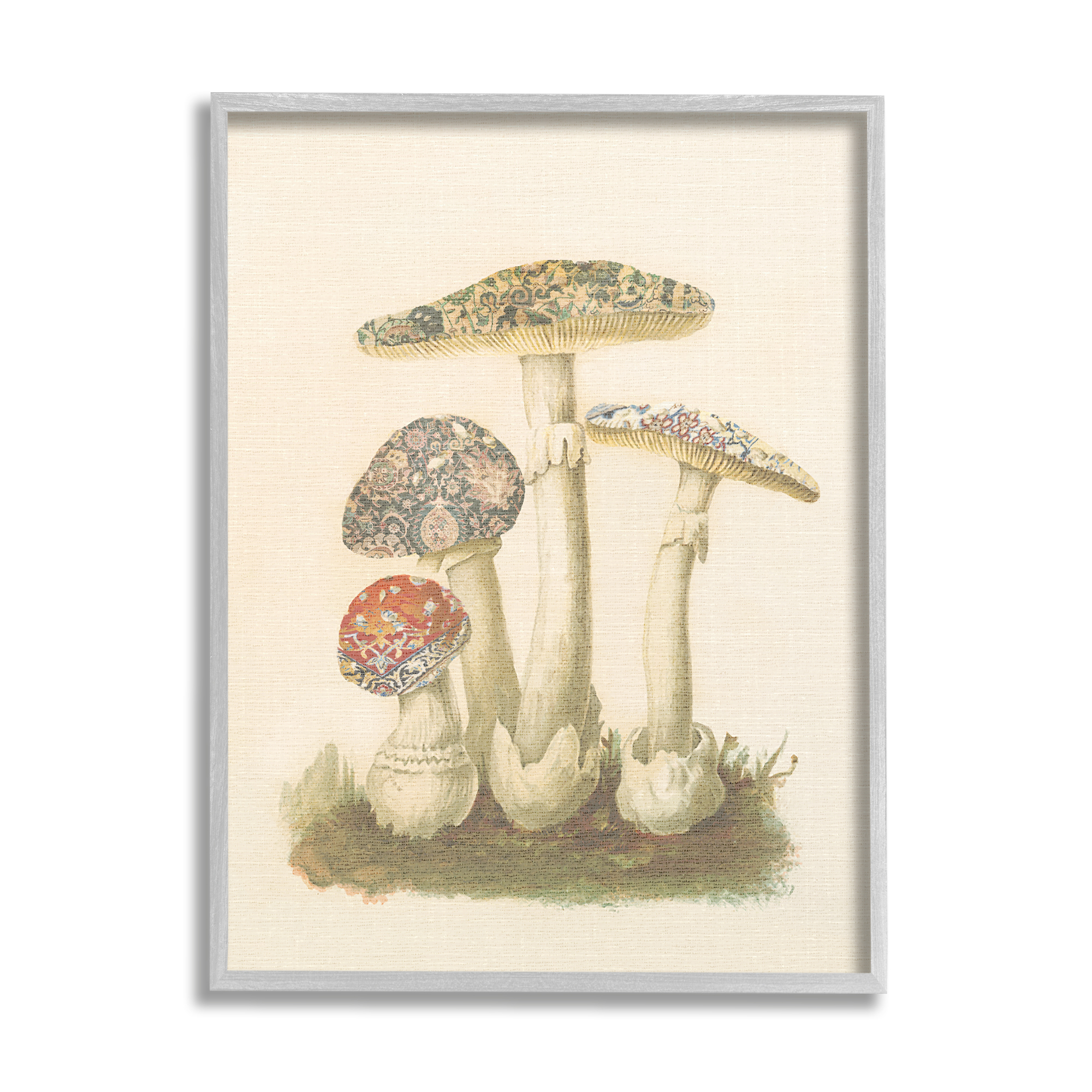 Stupell Industries Vintage Patterned Mushrooms Botanical & Floral Painting Gray Framed Art Print Wall Art, 16 x 20