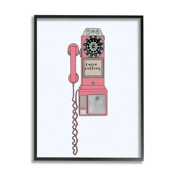 Stupell Industries Vintage Pay Phone Chic Queen Calling Calligraphy Graphic Art Black Framed Art Print Wall Art, Design by Ashley Singleton