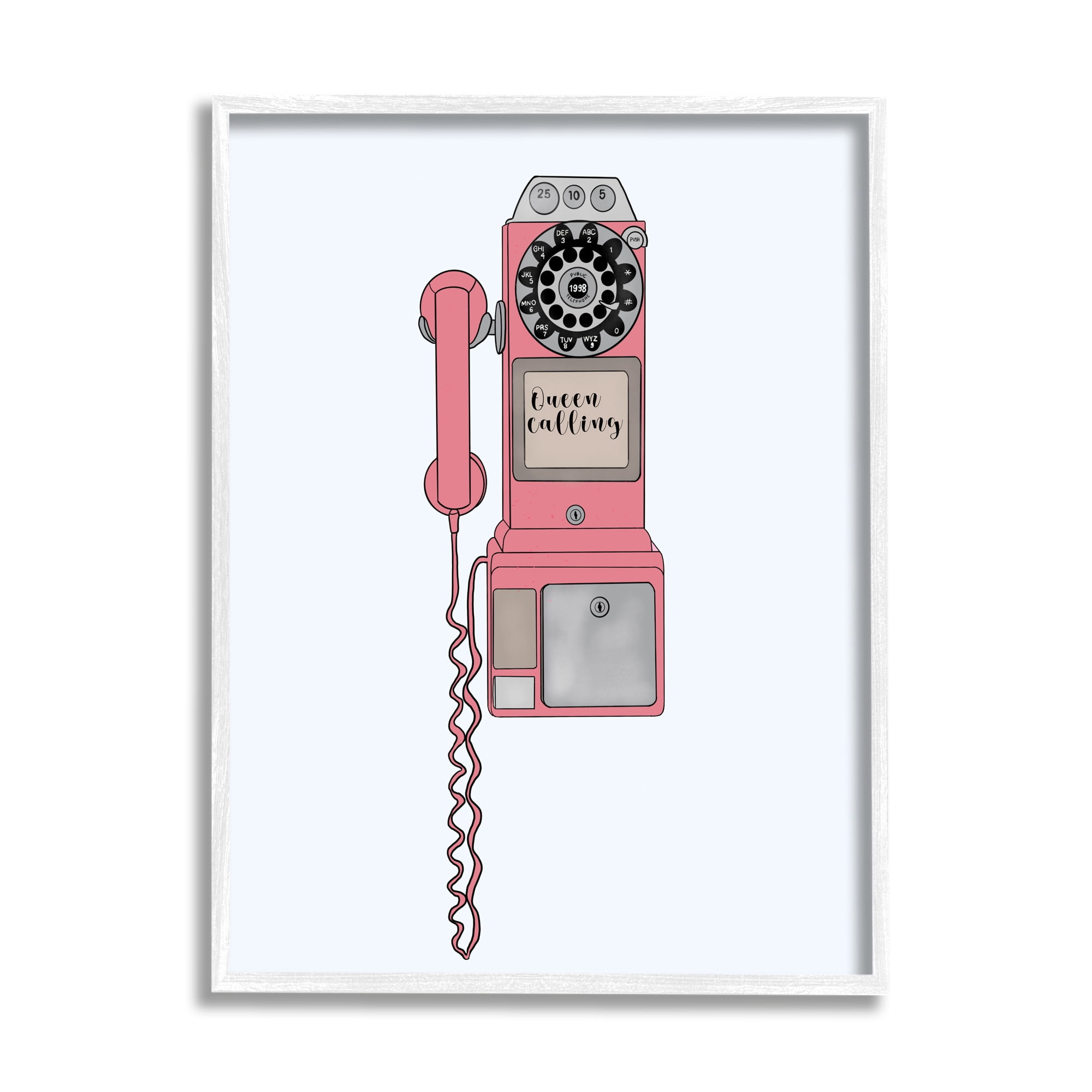 Stupell Industries Vintage Pay Phone Chic Queen Calling Calligraphy Graphic Art White Framed Art Print Wall Art, Design by Ashley Singleton