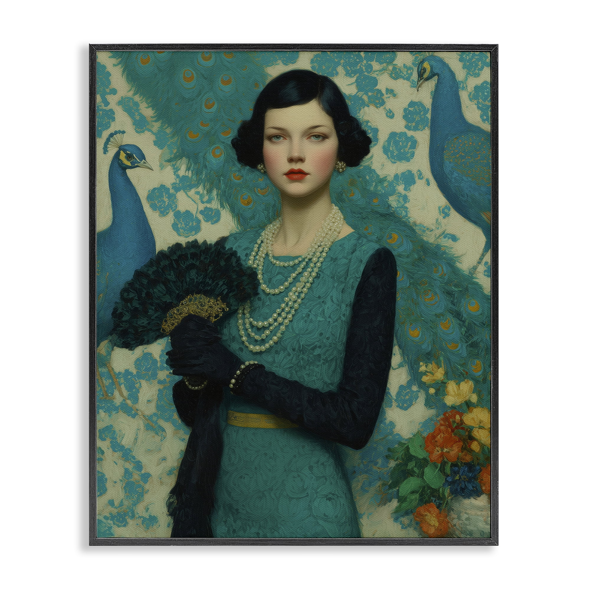 Stupell Industries Vintage Peacock Poise Black Framed Giclee Art, design by A Barefoot Stylist