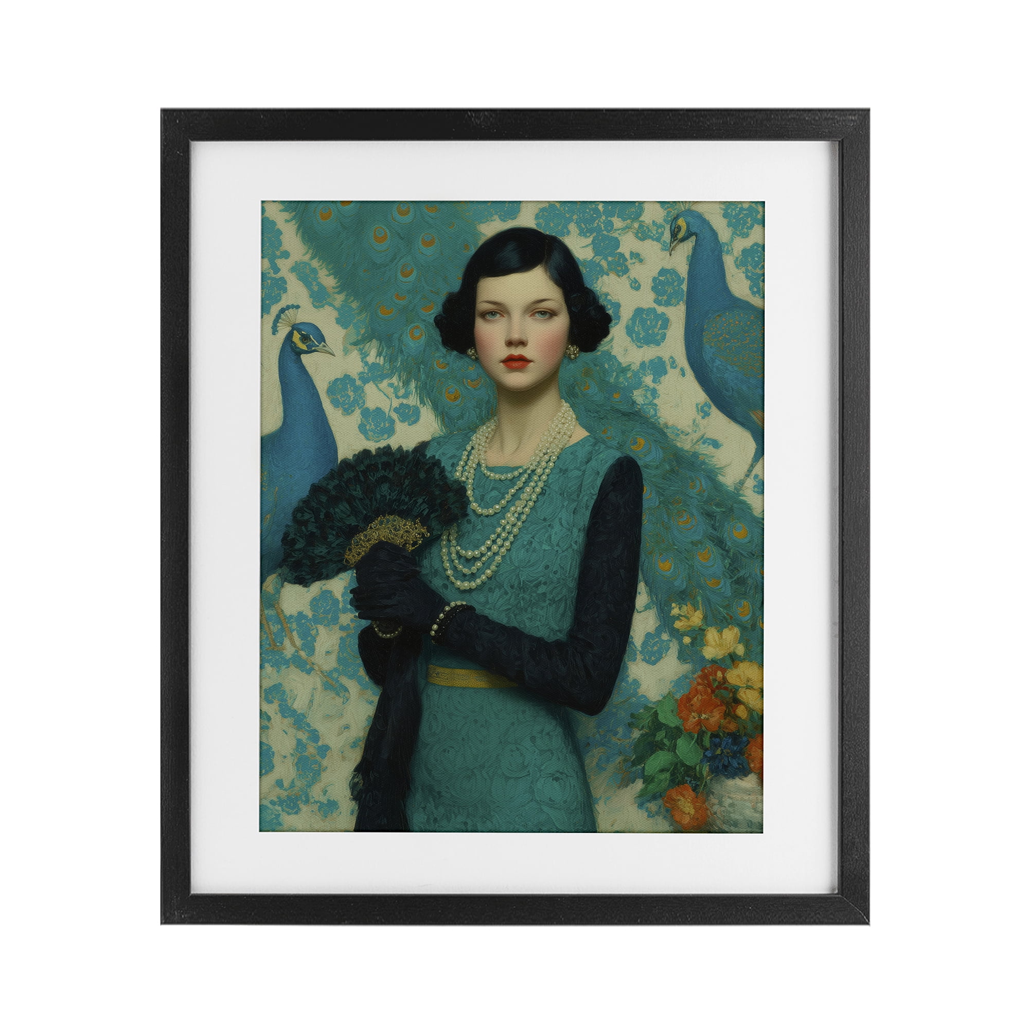 Stupell Industries Vintage Peacock Poise Black Framed Print Under Glass, design by A Barefoot Stylist