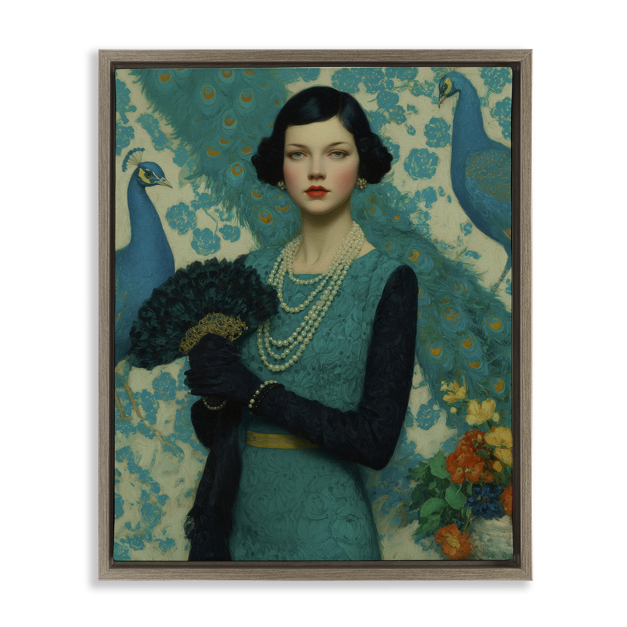 Stupell Industries Vintage Peacock Poise Brown Framed Floater Canvas Wall Art, design by A Barefoot Stylist