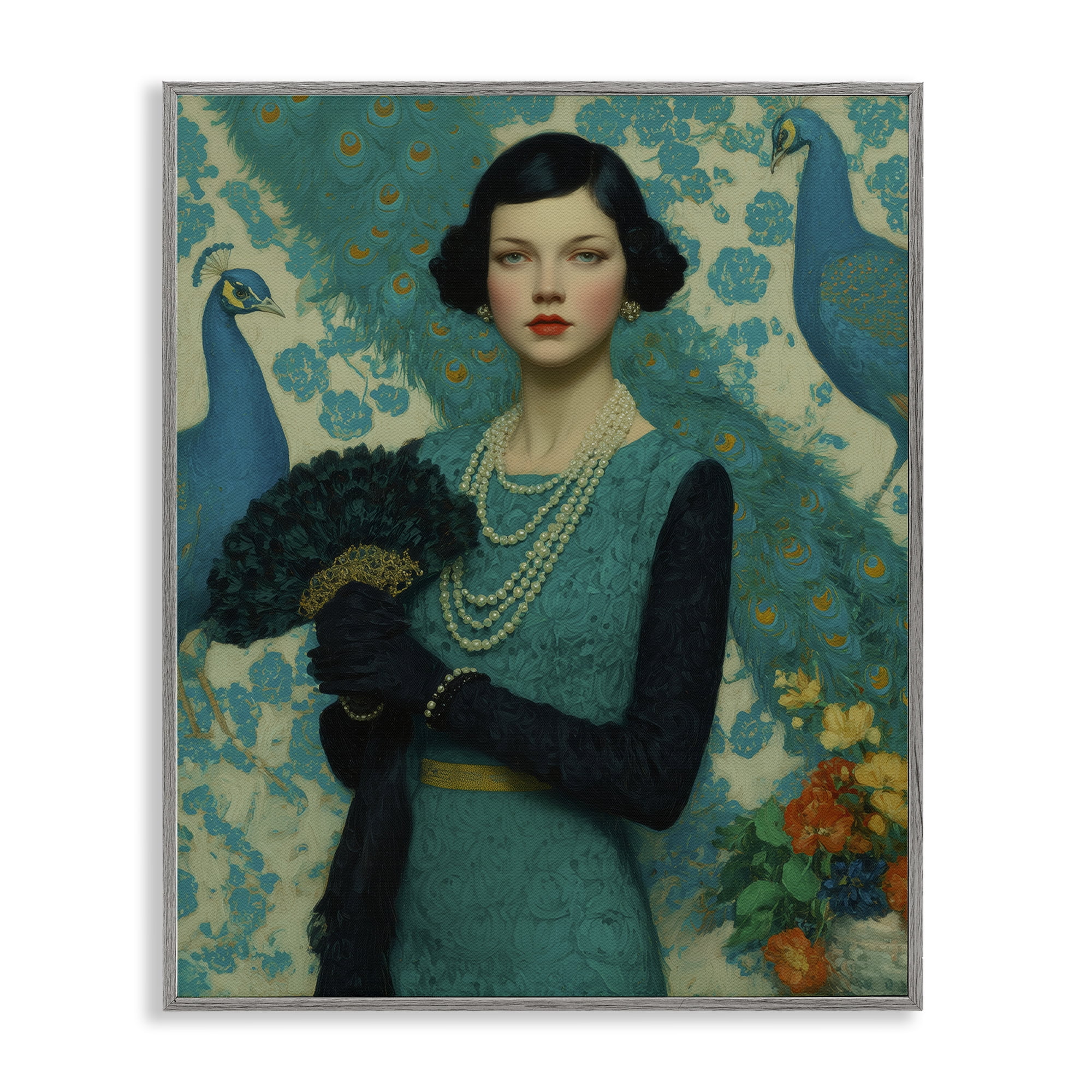 Stupell Industries Vintage Peacock Poise Gray Framed Giclee Art, design by A Barefoot Stylist