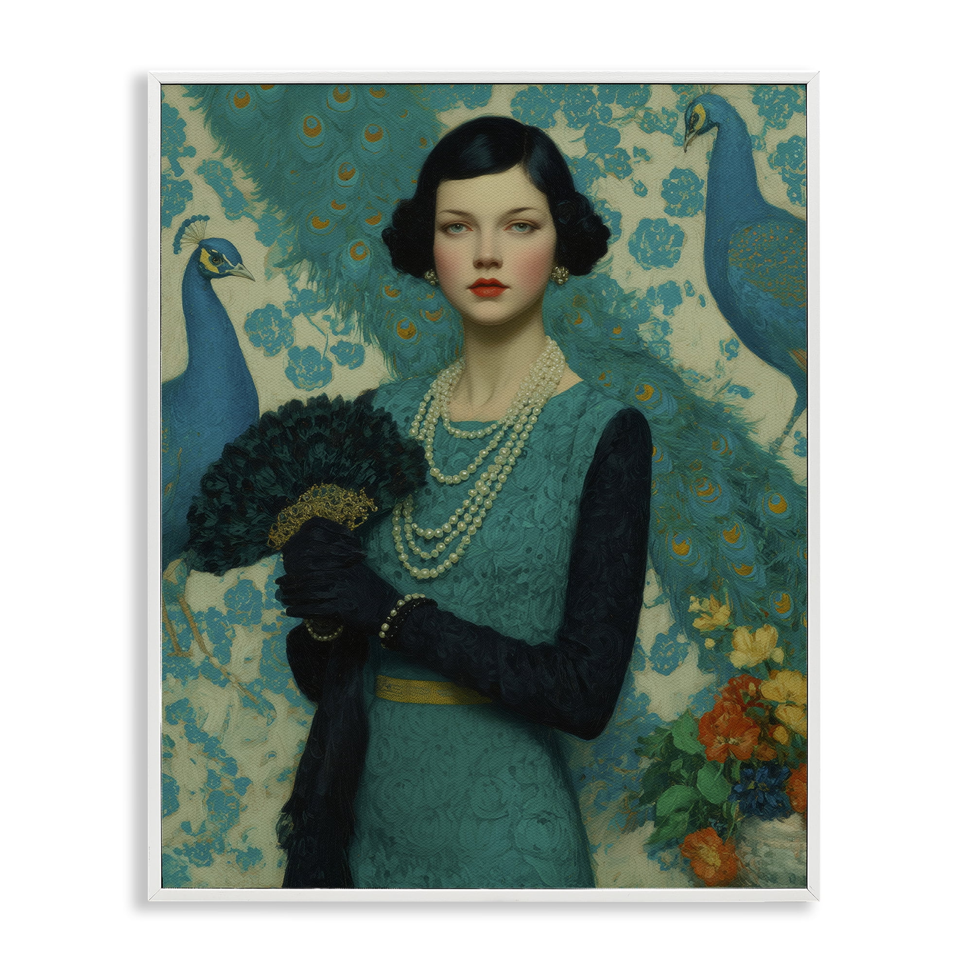 Stupell Industries Vintage Peacock Poise White Framed Giclee Art, design by A Barefoot Stylist