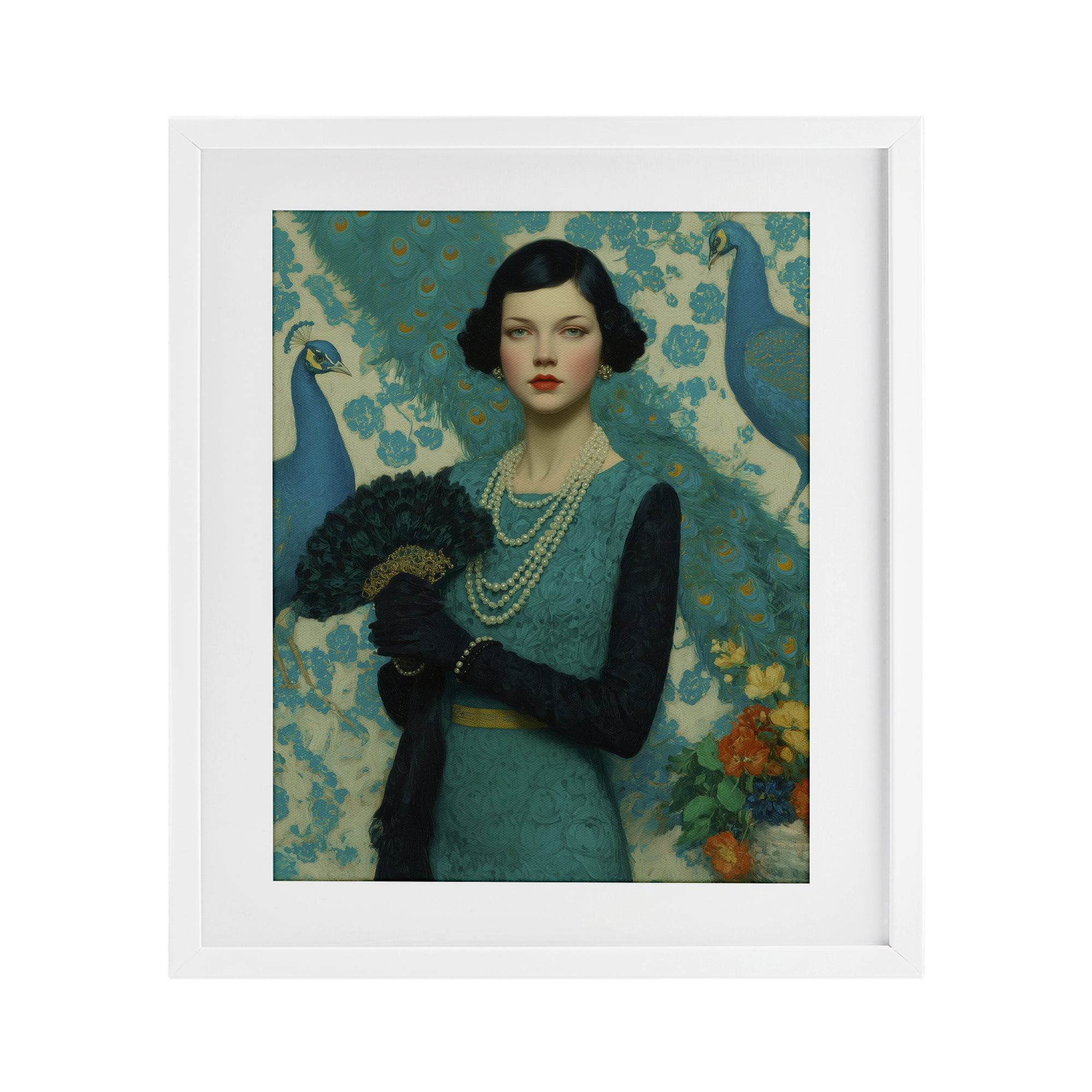 Stupell Industries Vintage Peacock Poise White Framed Print Under Glass, design by A Barefoot Stylist