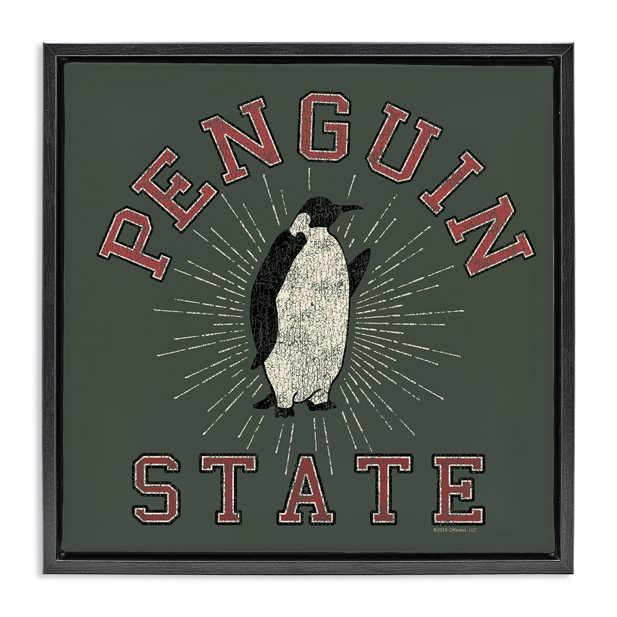 Stupell Industries Vintage Penguin State Animals Painting Black Floater Framed Canvas Art Print Wall Art, 18 x 18
