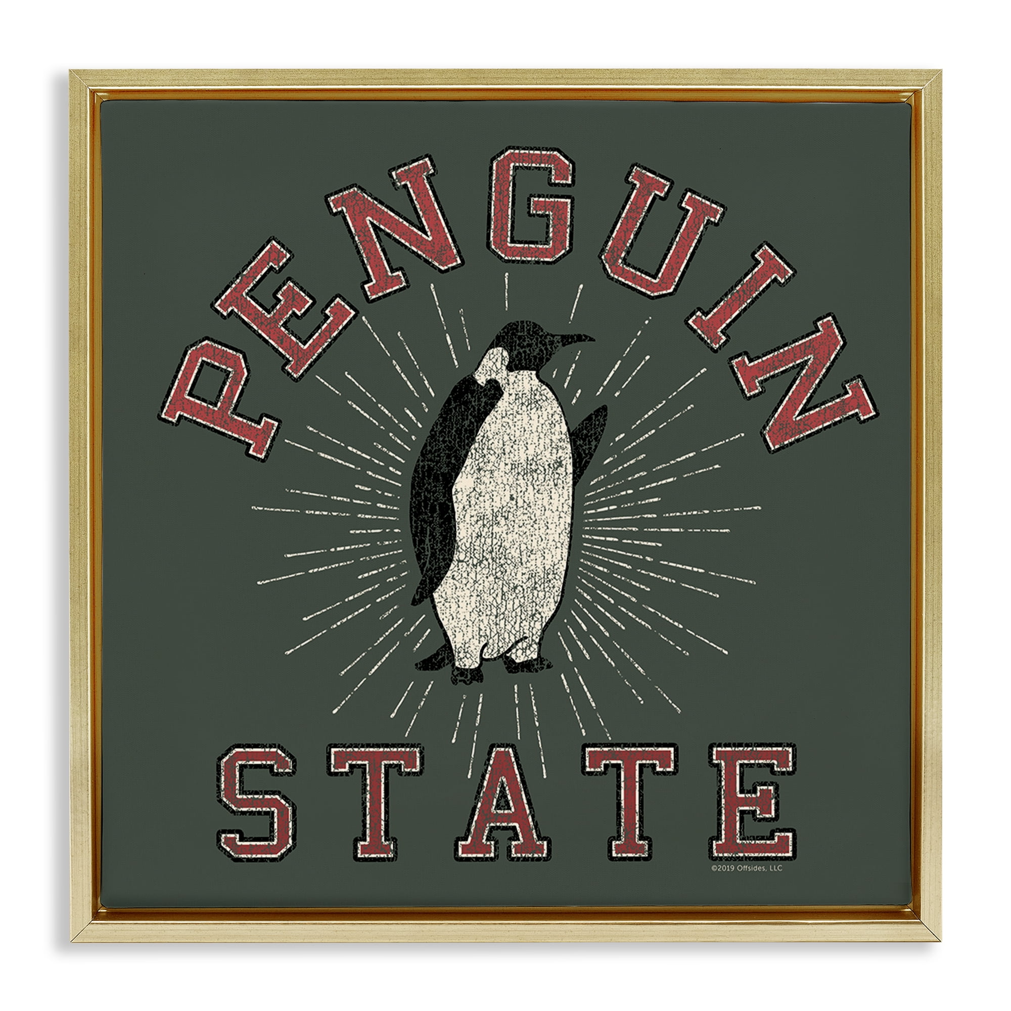 Stupell Industries Vintage Penguin State Animals Painting Gold Floater Framed Canvas Art Print Wall Art, 18 x 18