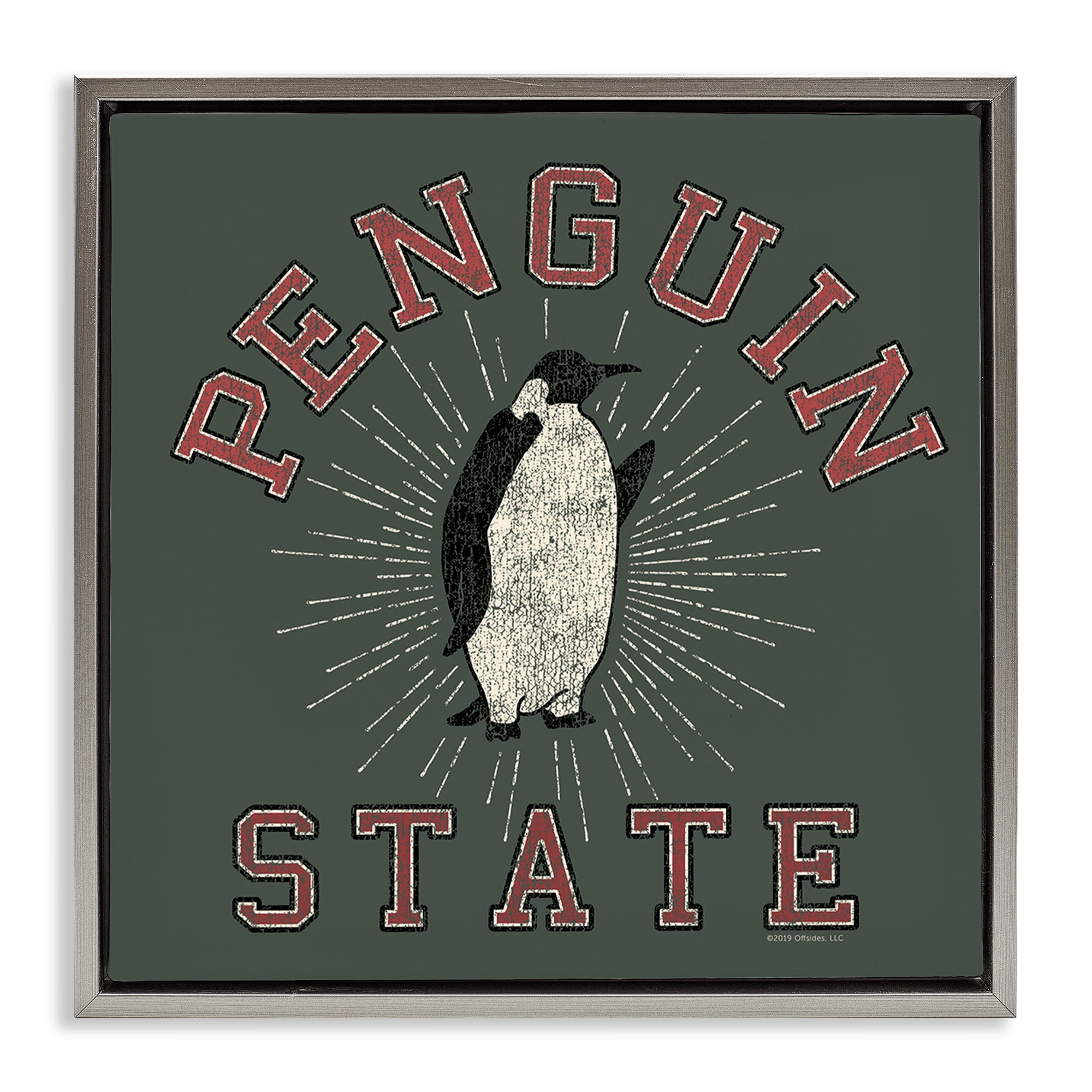 Stupell Industries Vintage Penguin State Animals Painting Gray Floater Framed Canvas Art Print Wall Art, 25 x 25