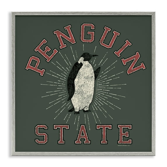 Stupell Industries Vintage Penguin State Animals Painting Gray Framed Art Print Wall Art, 17 x 17