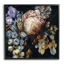 Stupell Industries Vintage Peonies on Black Botanical & Floral Painting Black Framed Art Print Wall Art, 12 x 12