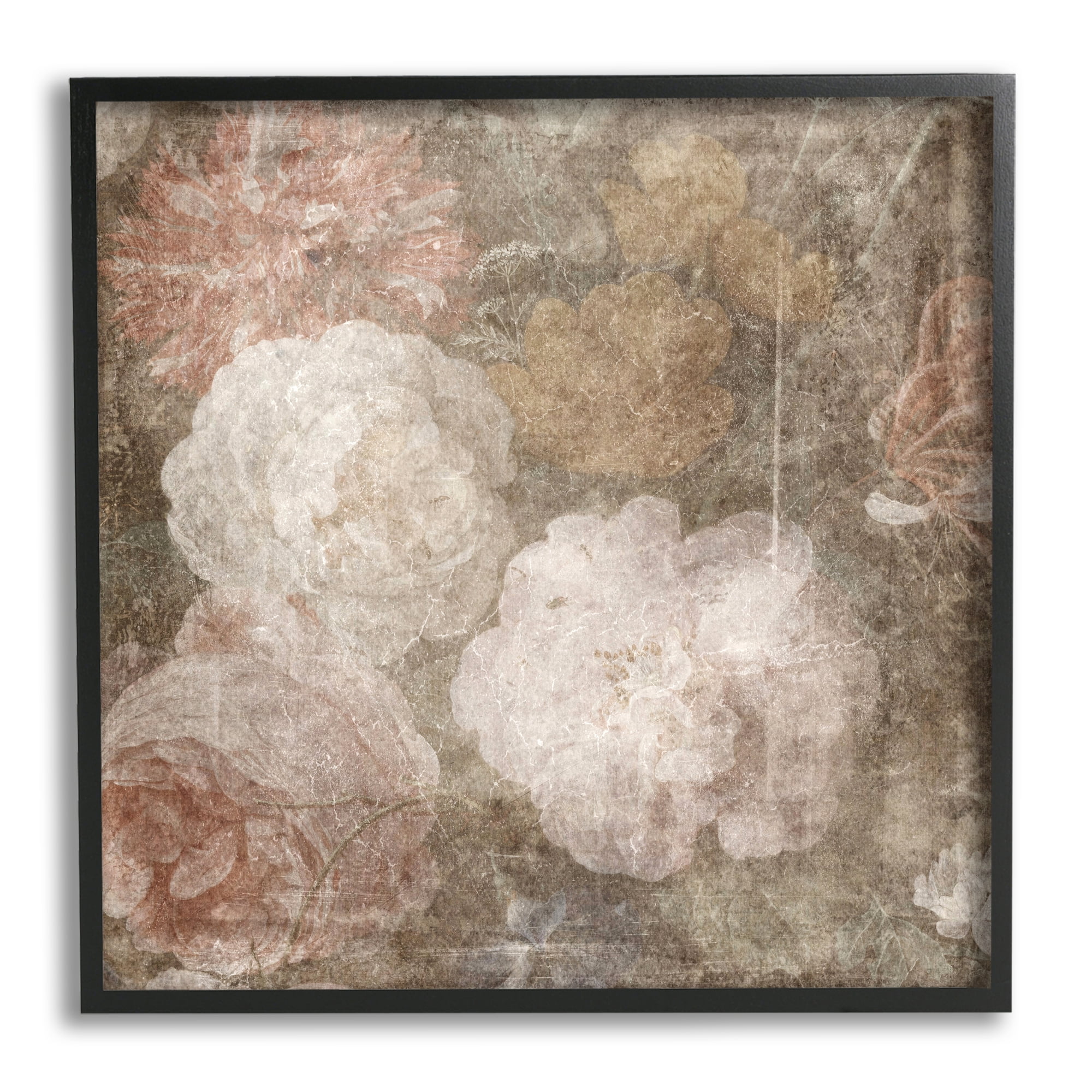Stupell Industries Vintage Peony Blooms Botanical & Floral Painting Black Framed Art Print Wall Art, 24 x 24