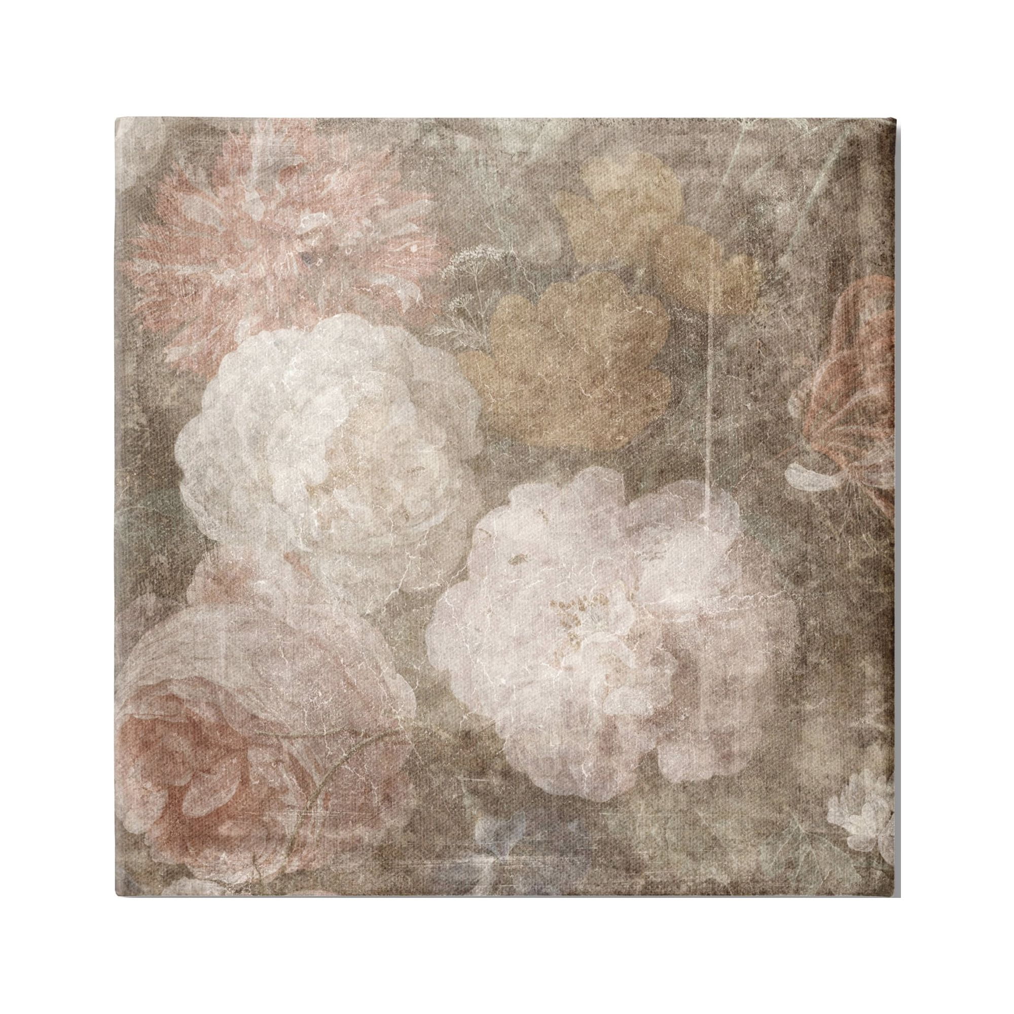 Vintage Peony Blooms Botanical Canvas Wall Art, 17 x 17