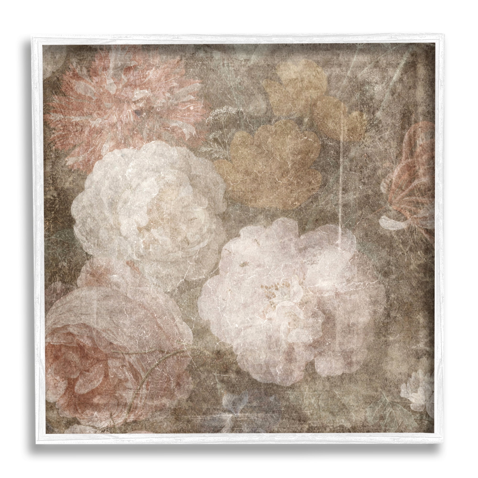 Stupell Industries Vintage Peony Blooms Botanical & Floral Painting White Framed Art Print Wall Art, 17 x 17