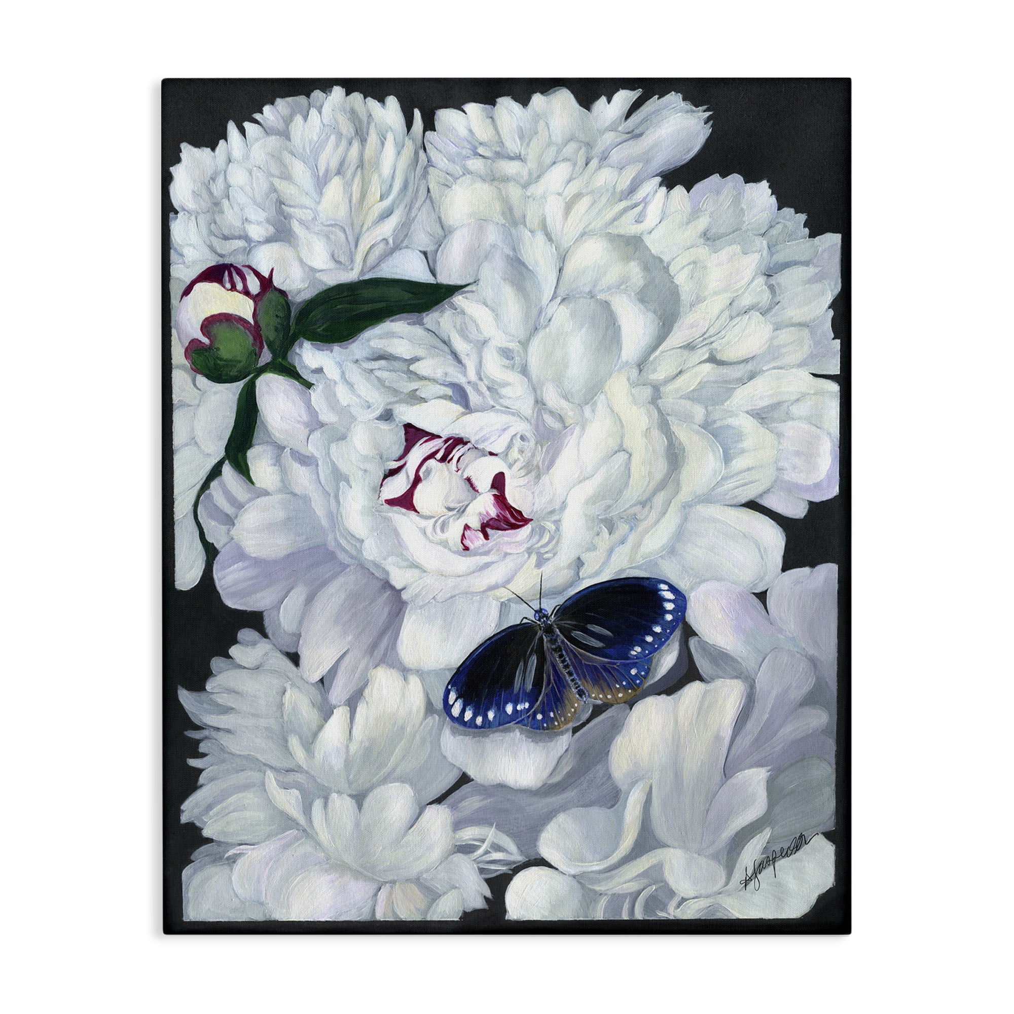 Stupell Industries Vintage Peony & Butterfly Animals & Insects Painting Gallery Wrapped Canvas Art Print Wall Art, 16 x 20