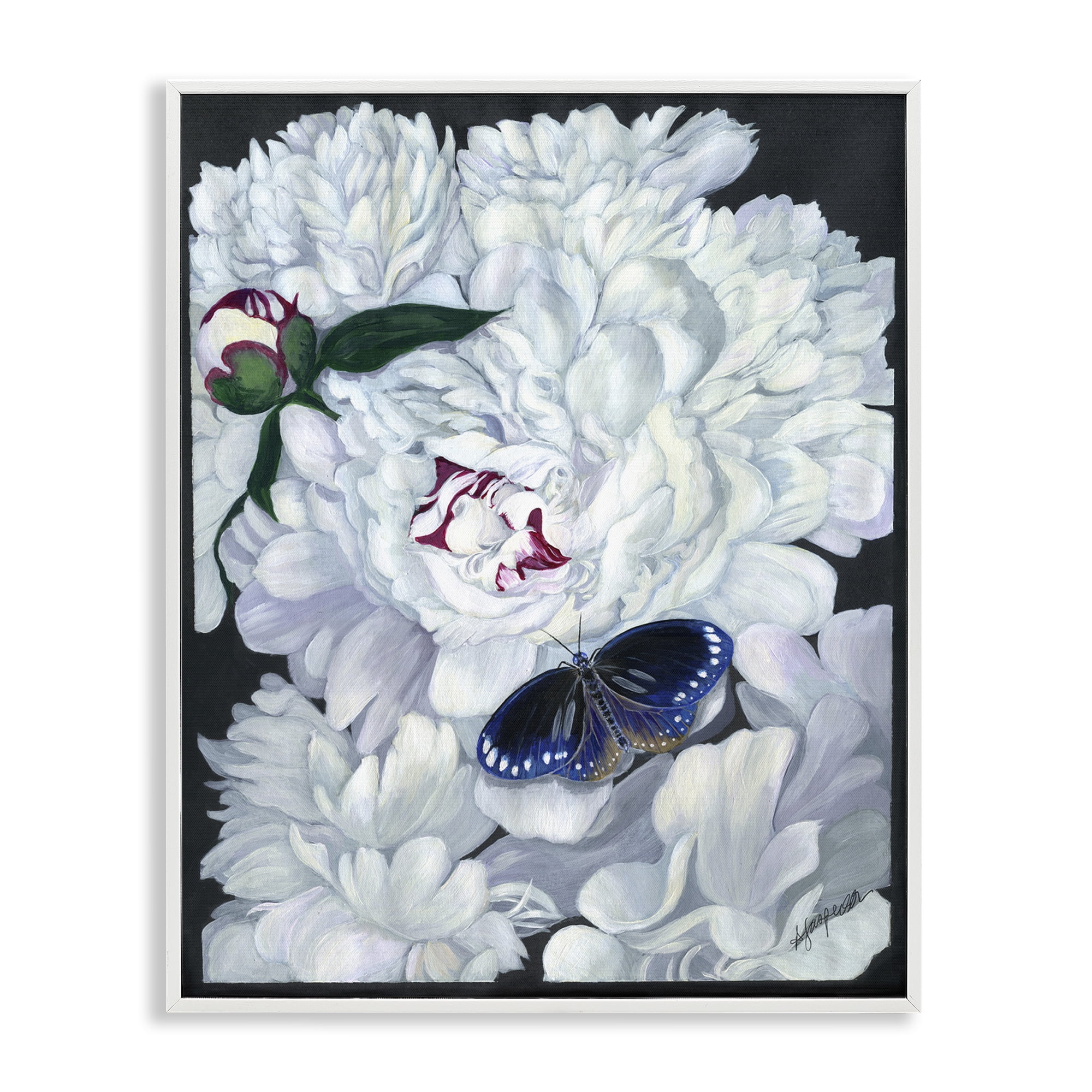 Stupell Industries Vintage Peony & Butterfly Animals & Insects Painting White Framed Art Print Wall Art, 24 x 30