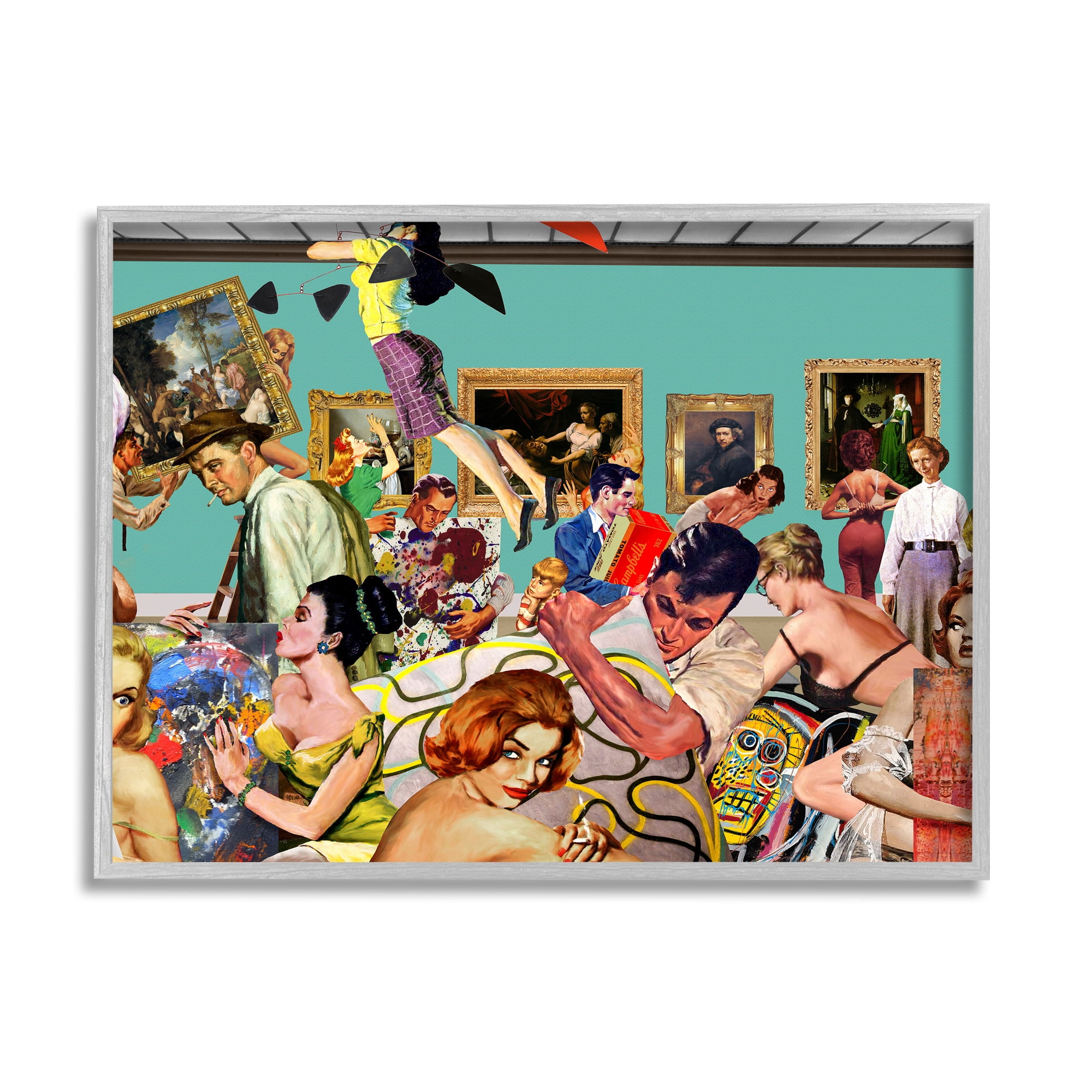 Stupell Industries Vintage People Collage Novelty Painting Gray Framed Art Print Wall Art, 20 x 16