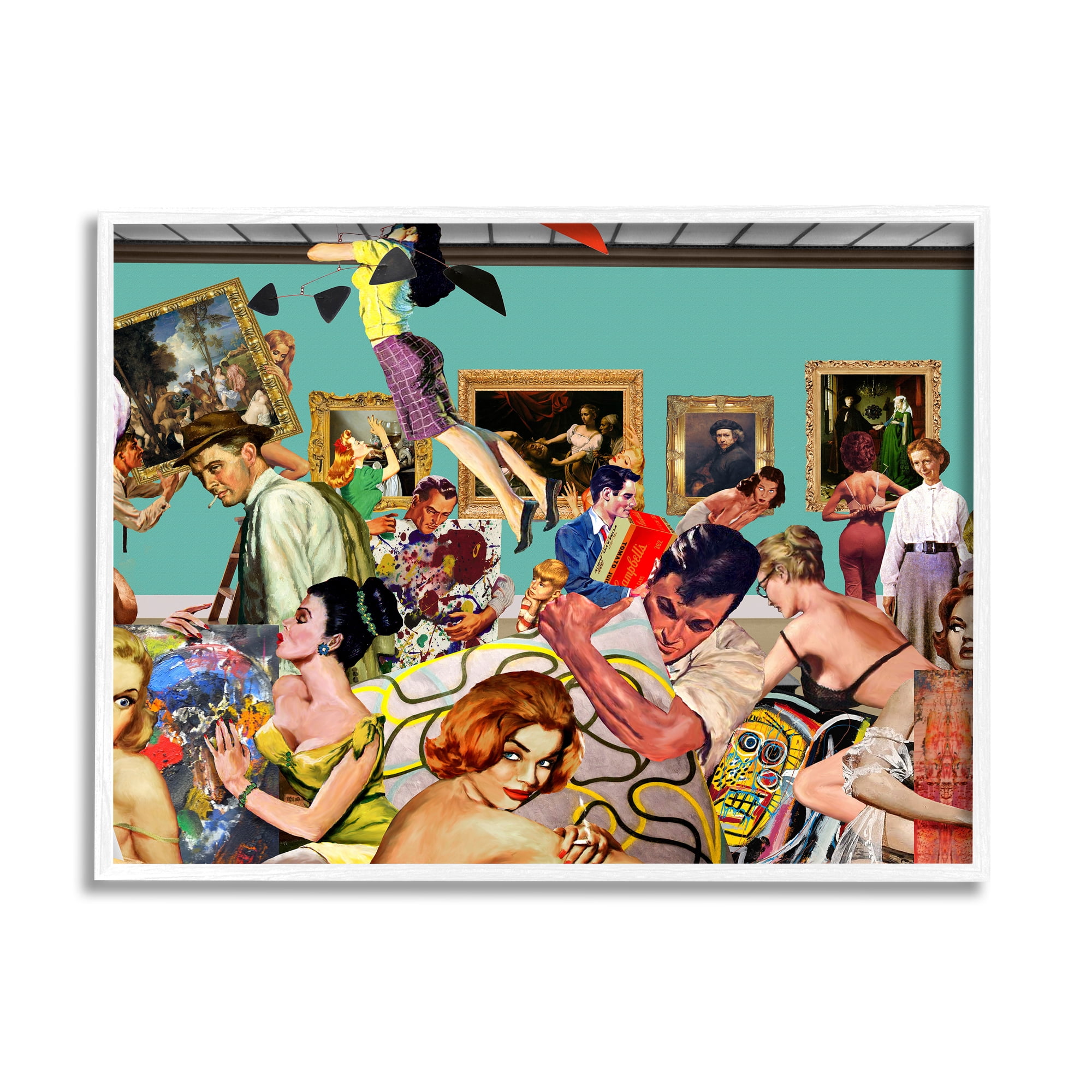 Stupell Industries Vintage People Collage Novelty Painting White Framed Art Print Wall Art, 14 x 11
