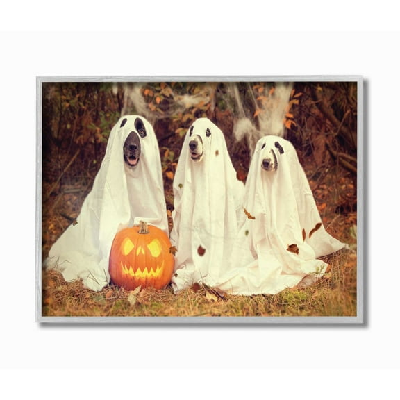 Stupell Industries Vintage Photography Halloween Pumpkin And Ghost Dogs Framed Wall Art by Daphne Polselli