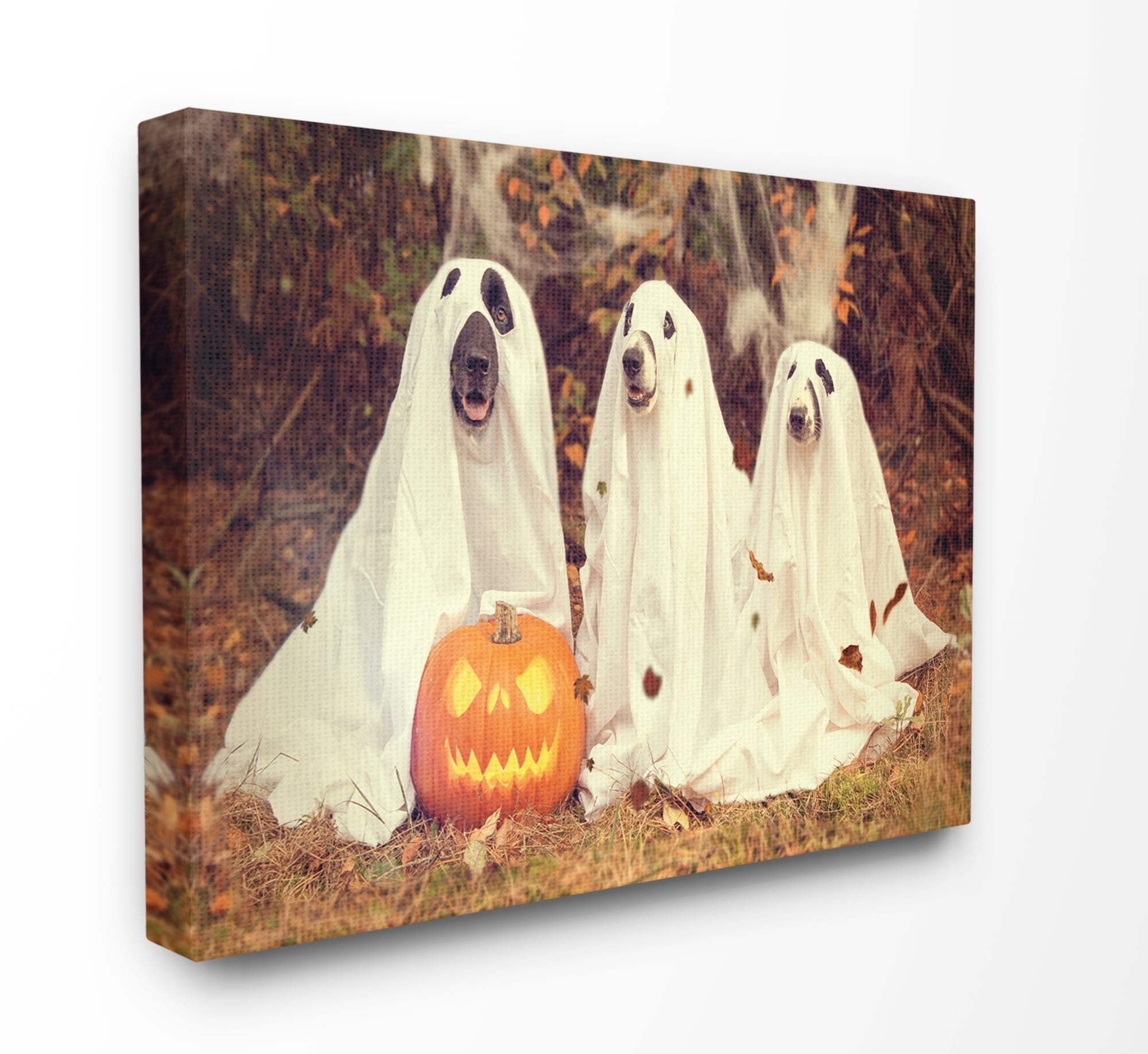 Stupell Industries Vintage Photography Halloween Pumpkin And Ghost Dogs Gallery-Wrapped Canvas Print Wall Art, 30x40, by Daphne Polselli