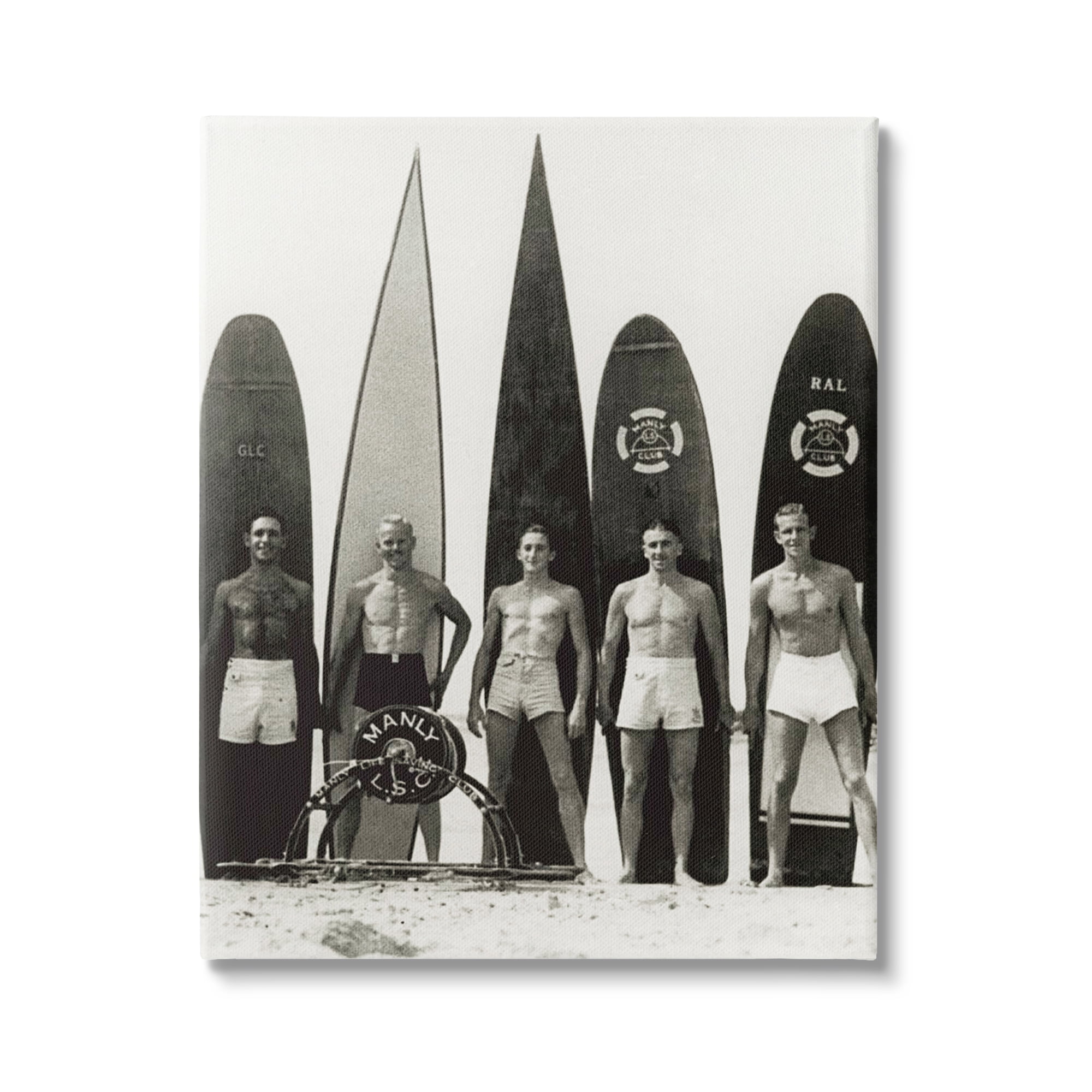 Stupell Industries Vintage Photography Men Surfer Surfboards Beach Sport Photograph Gallery Wrapped Canvas Print Wall Art, Design by Graffitee Studios