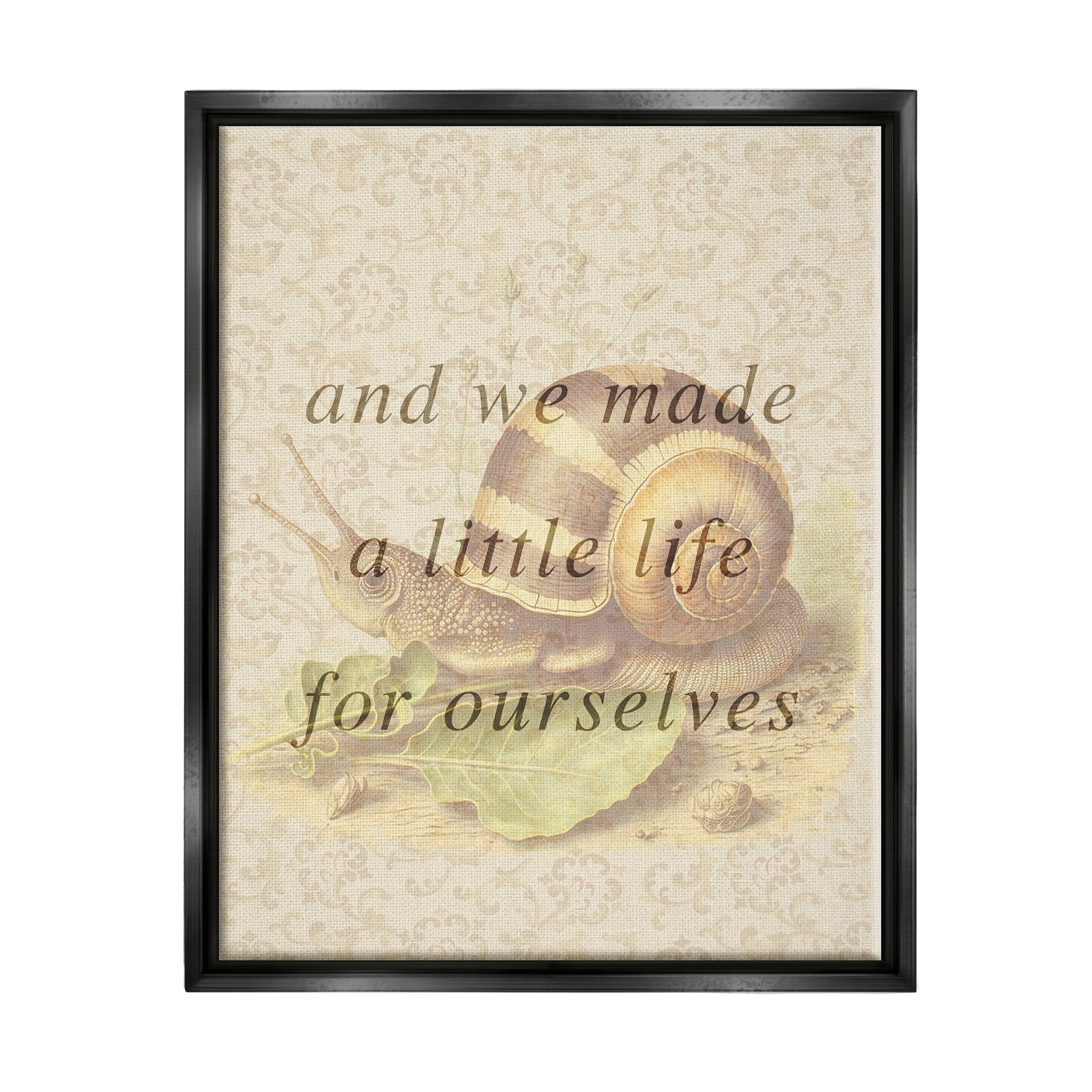 Stupell Industries Vintage Phrase with Snail Animals & Insects Painting Black Floater Framed Canvas Art Print Wall Art, 25 x 31