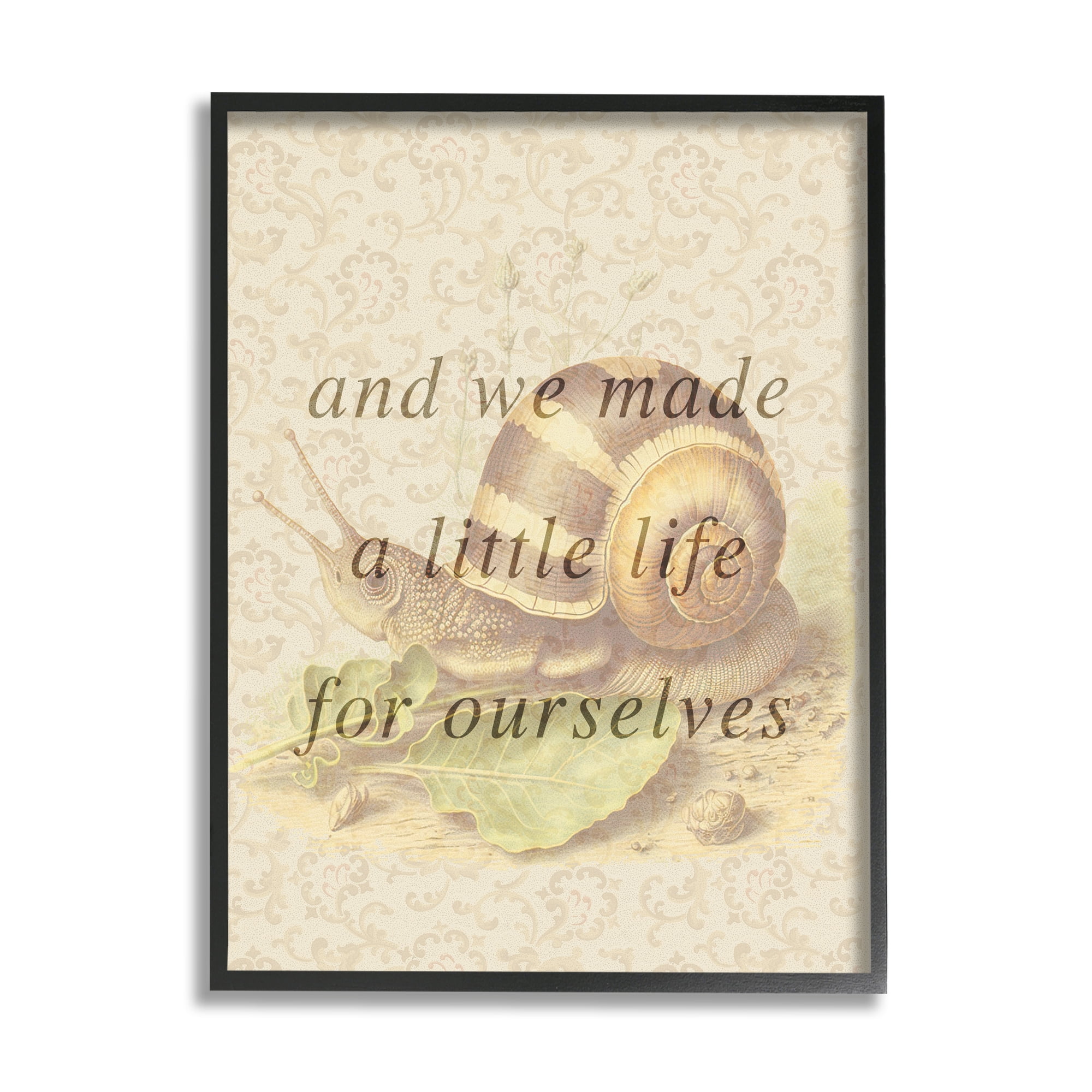 Stupell Industries Vintage Phrase with Snail Animals & Insects Painting Black Framed Art Print Wall Art, 16 x 20