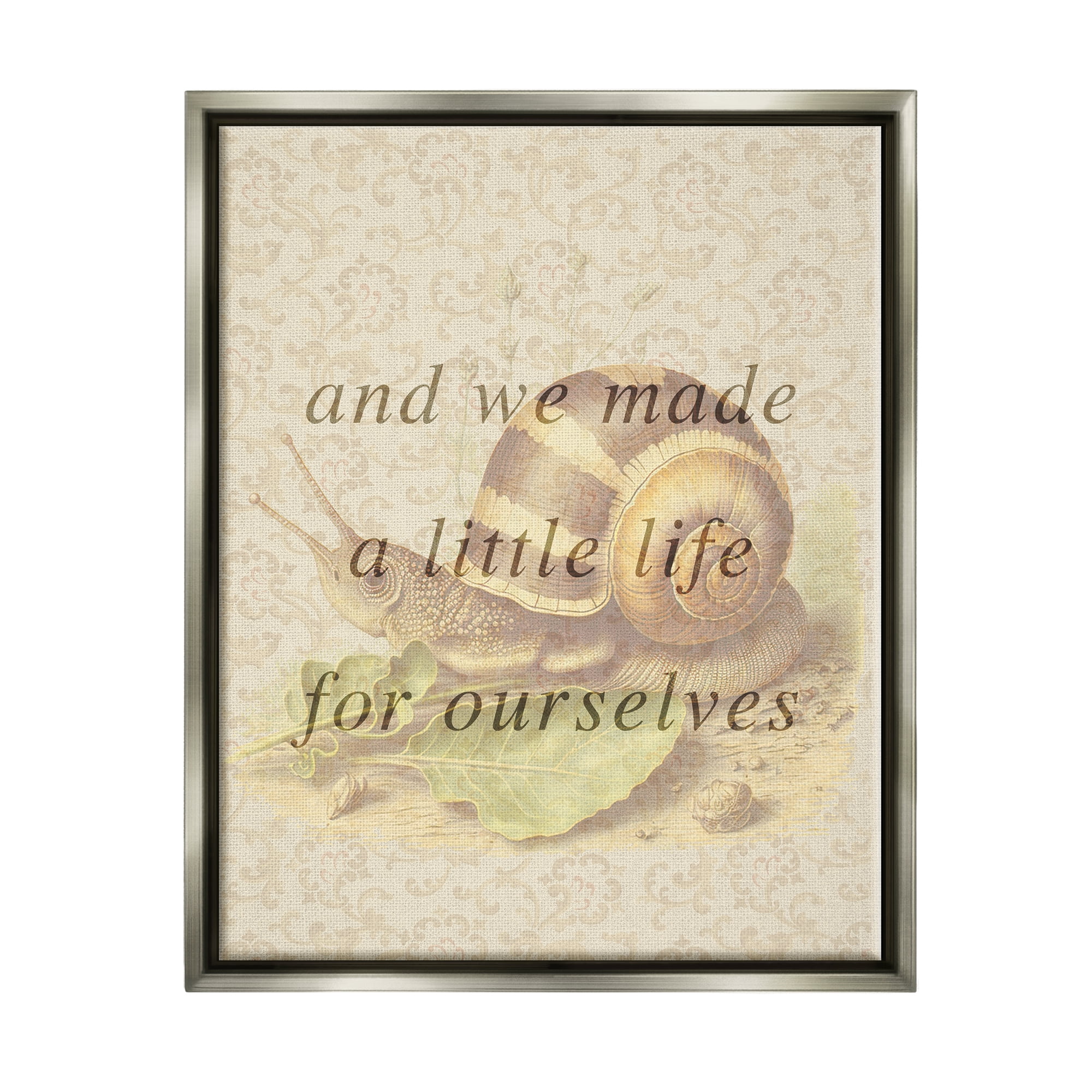 Stupell Industries Vintage Phrase with Snail Animals & Insects Painting Gray Floater Framed Canvas Art Print Wall Art, 25 x 31